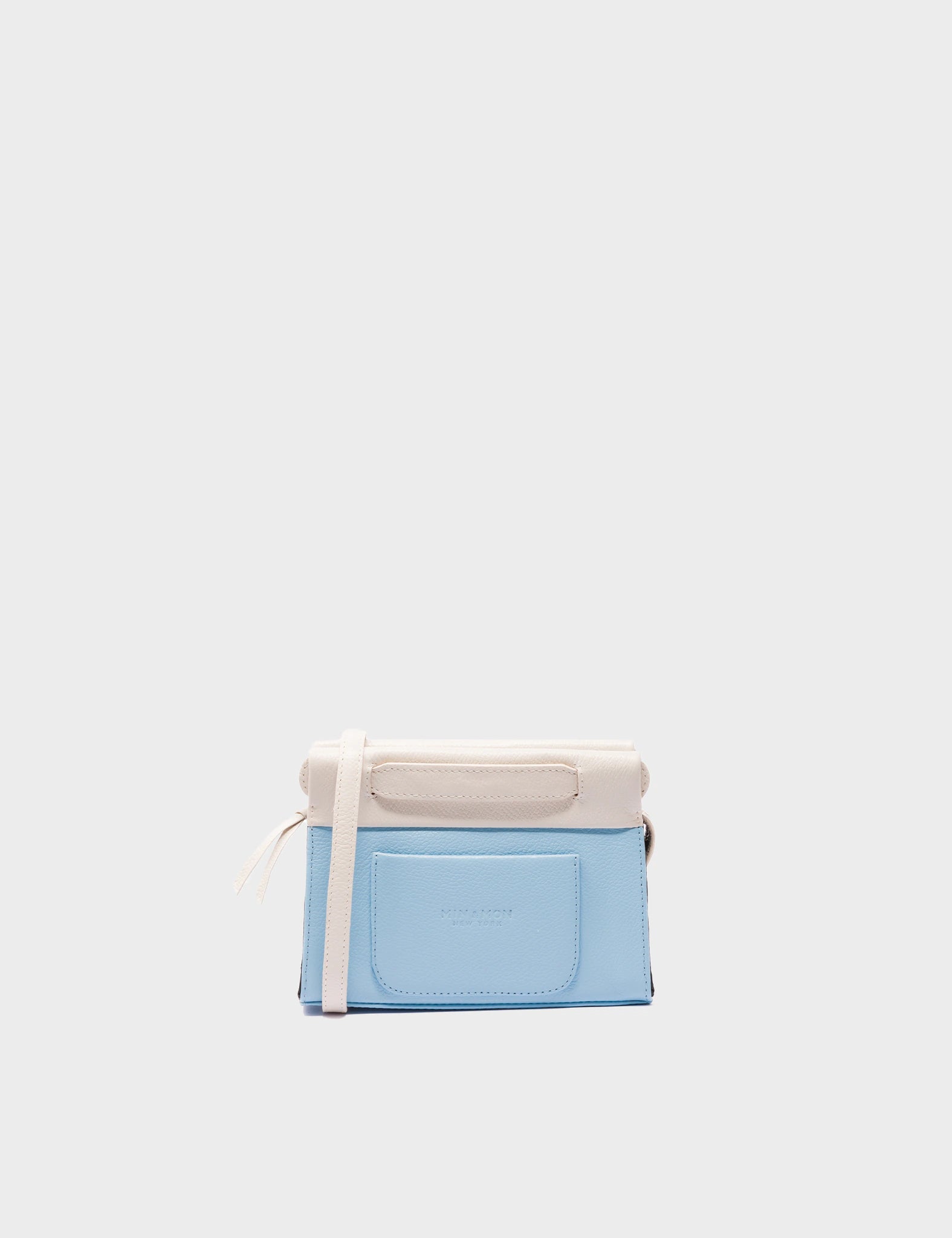 Crossbody Micro Blue Leather Bag - Clouds Embroidery - Back