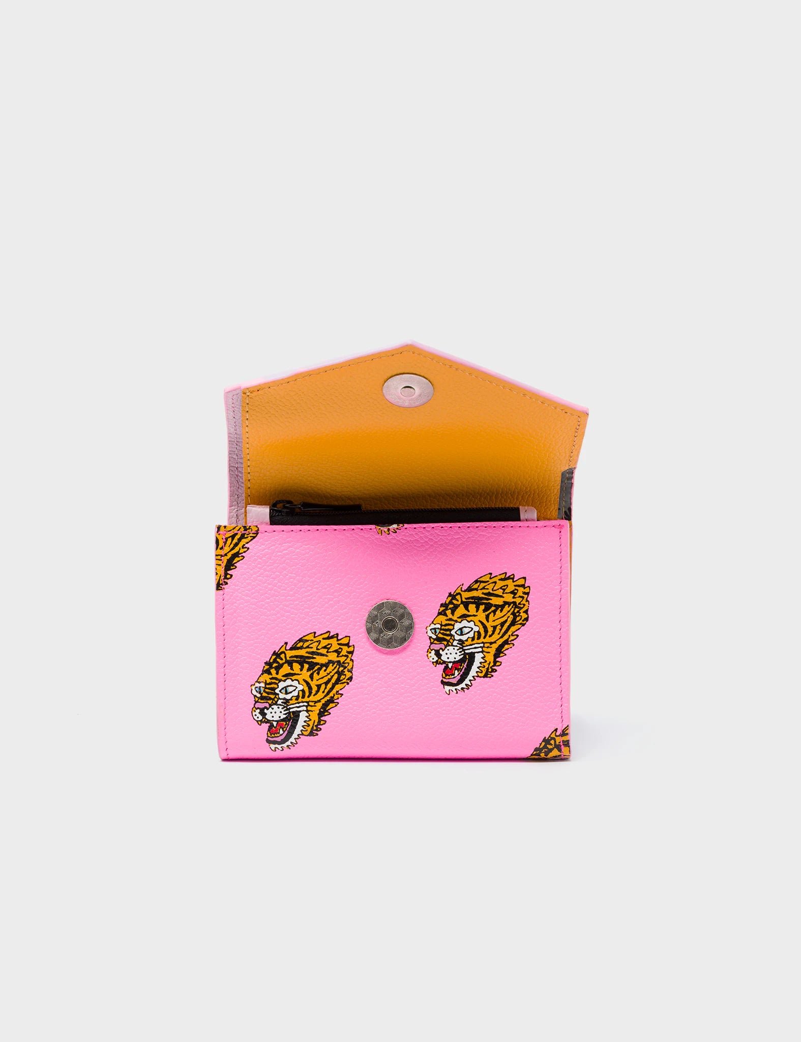 Fiona Bubblegum Pink Leather Wallet - El Trópico Print Design - Flap 