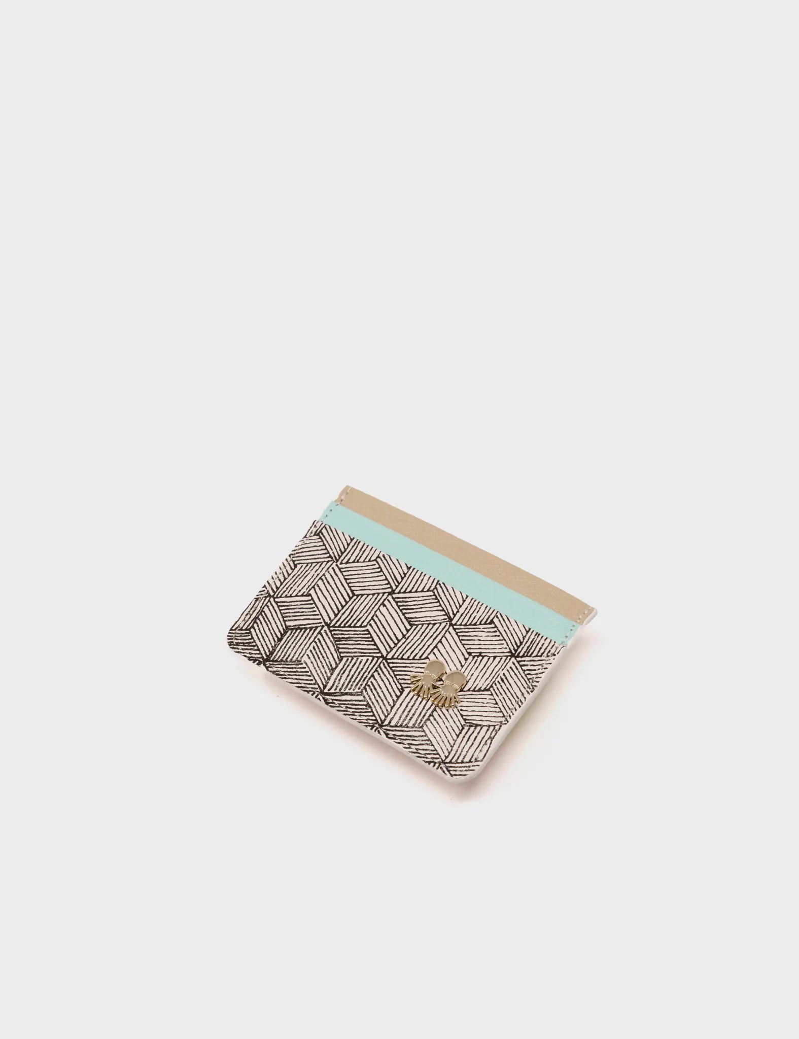 Filium Cream and Eggshell Blue Leather Cardholder - Cubes Print - side