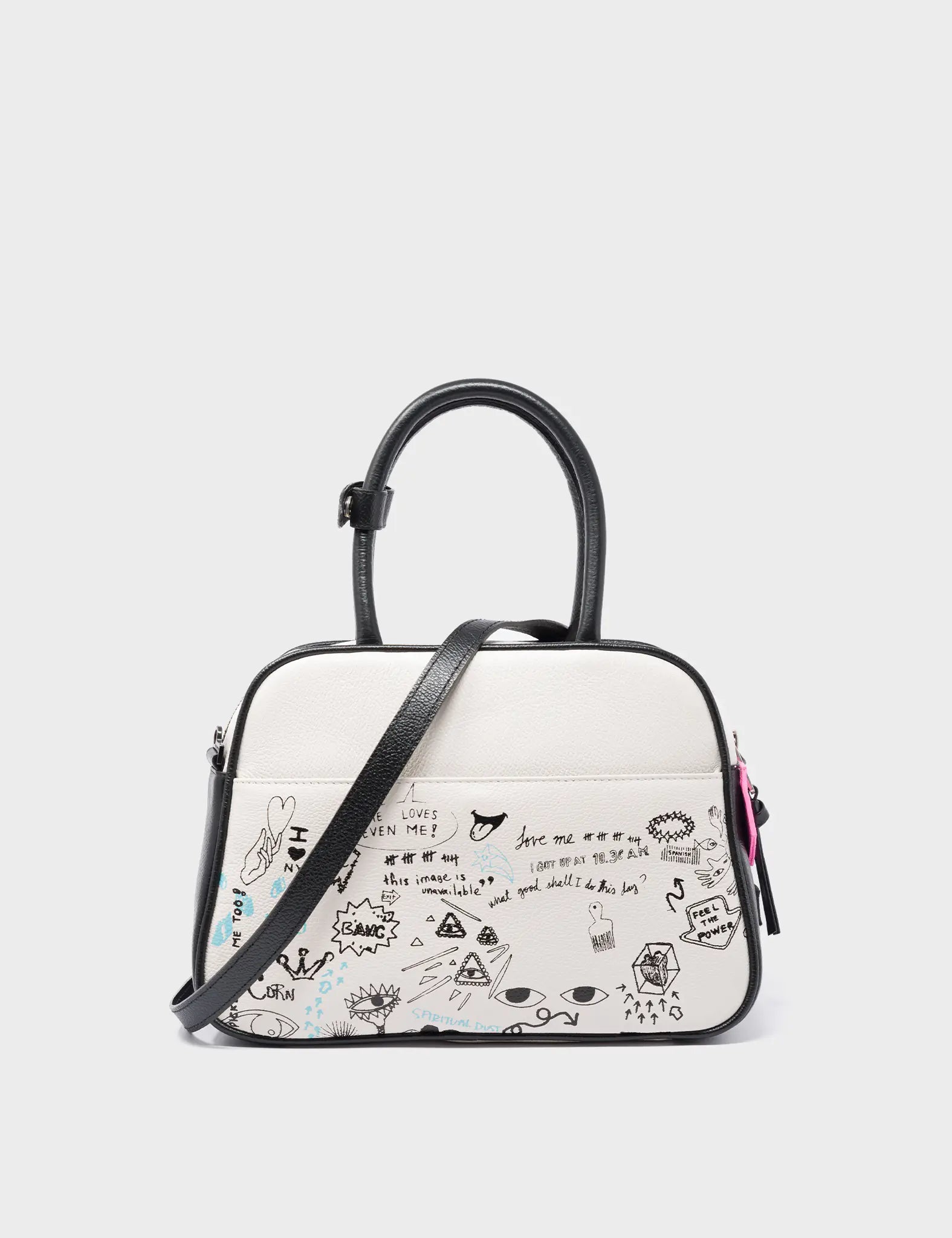 Marino Medium Crossbody Cream Leather Bag - Urban Doodles Design - Back View