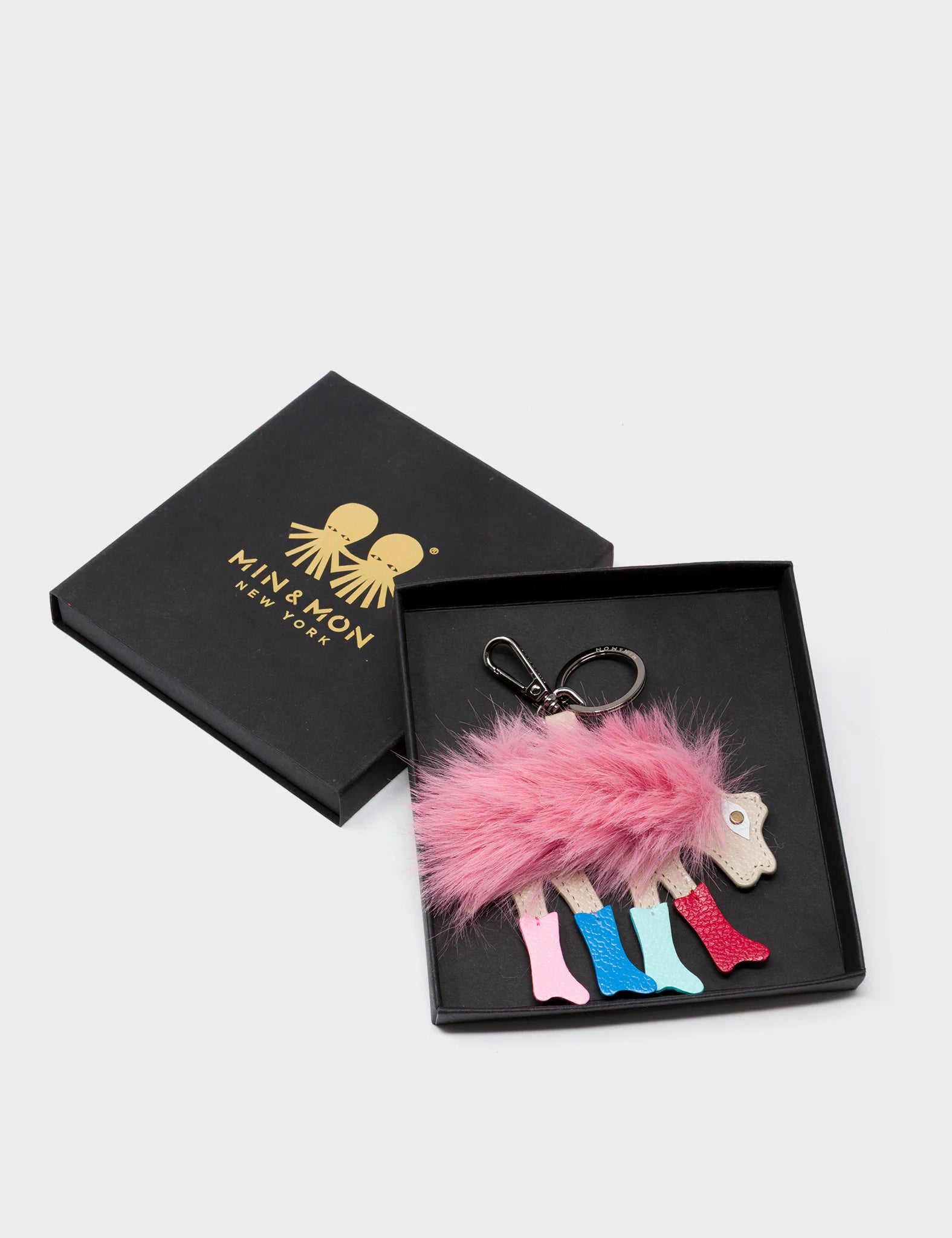 Wolf In Heels Charm - Pink Faux Fur and Multicolored Boots Keychain - Package