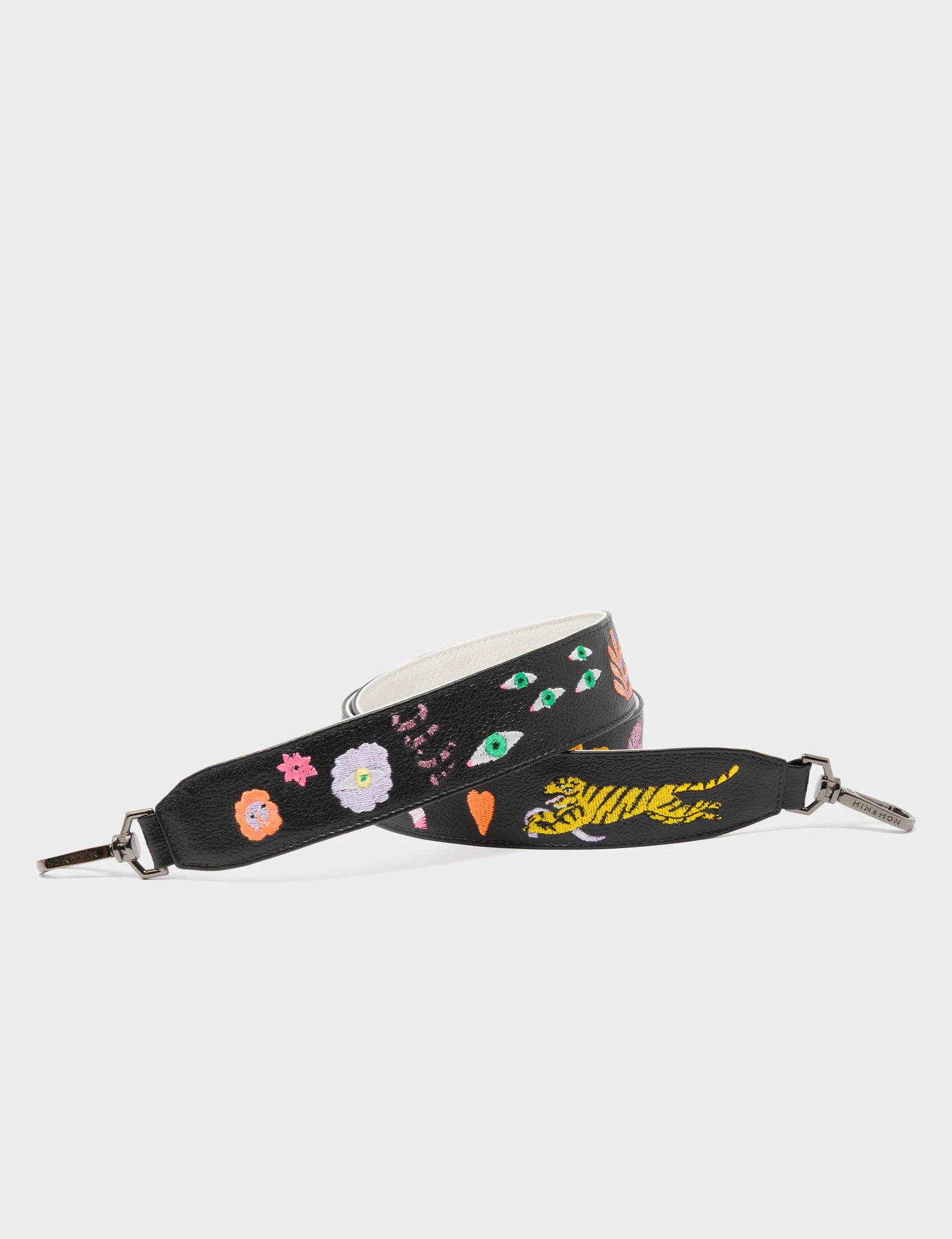 Detachable Black Leather Shoulder Strap - Autumn Blush Embroidery  - Main View