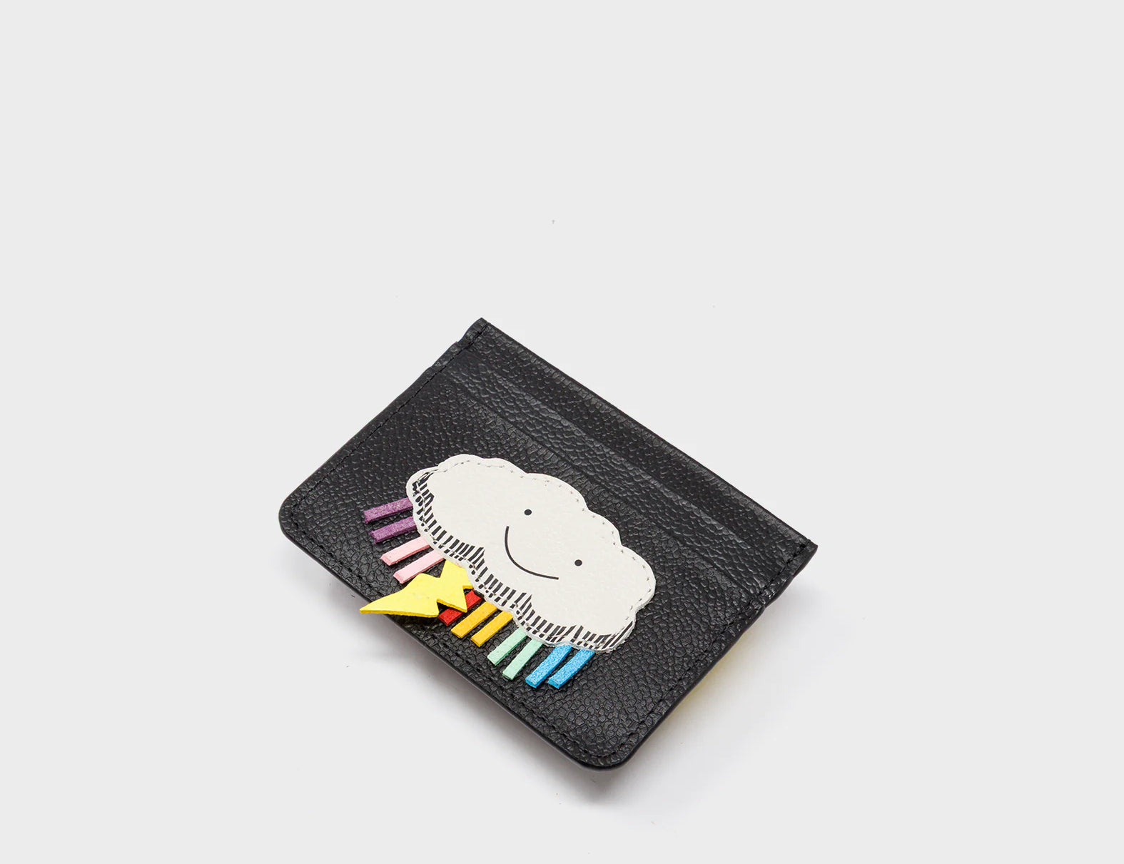Filium Black Leather Cardholder - Happy Cloud Applique - Open