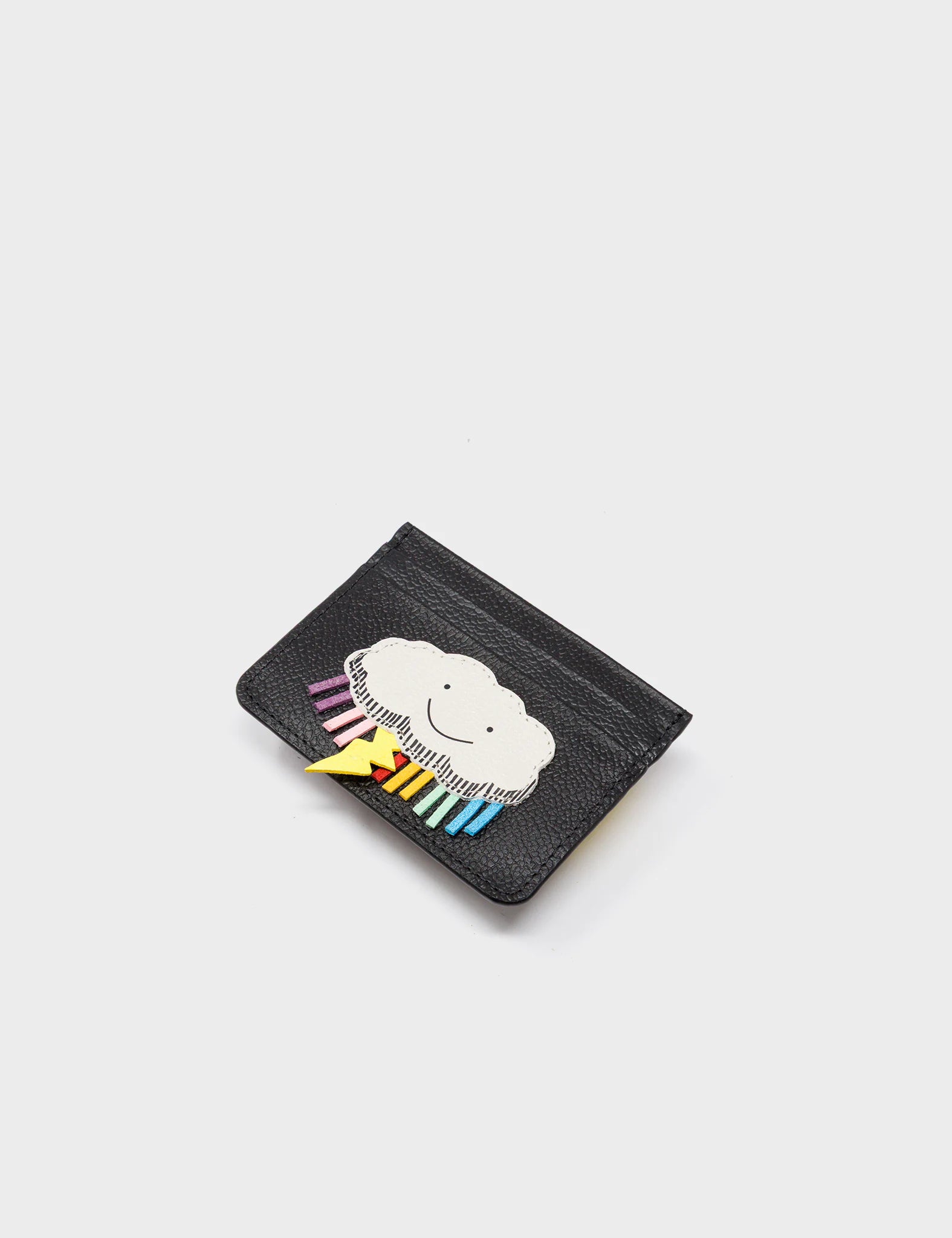Filium Black Leather Cardholder - Happy Cloud Applique - Open