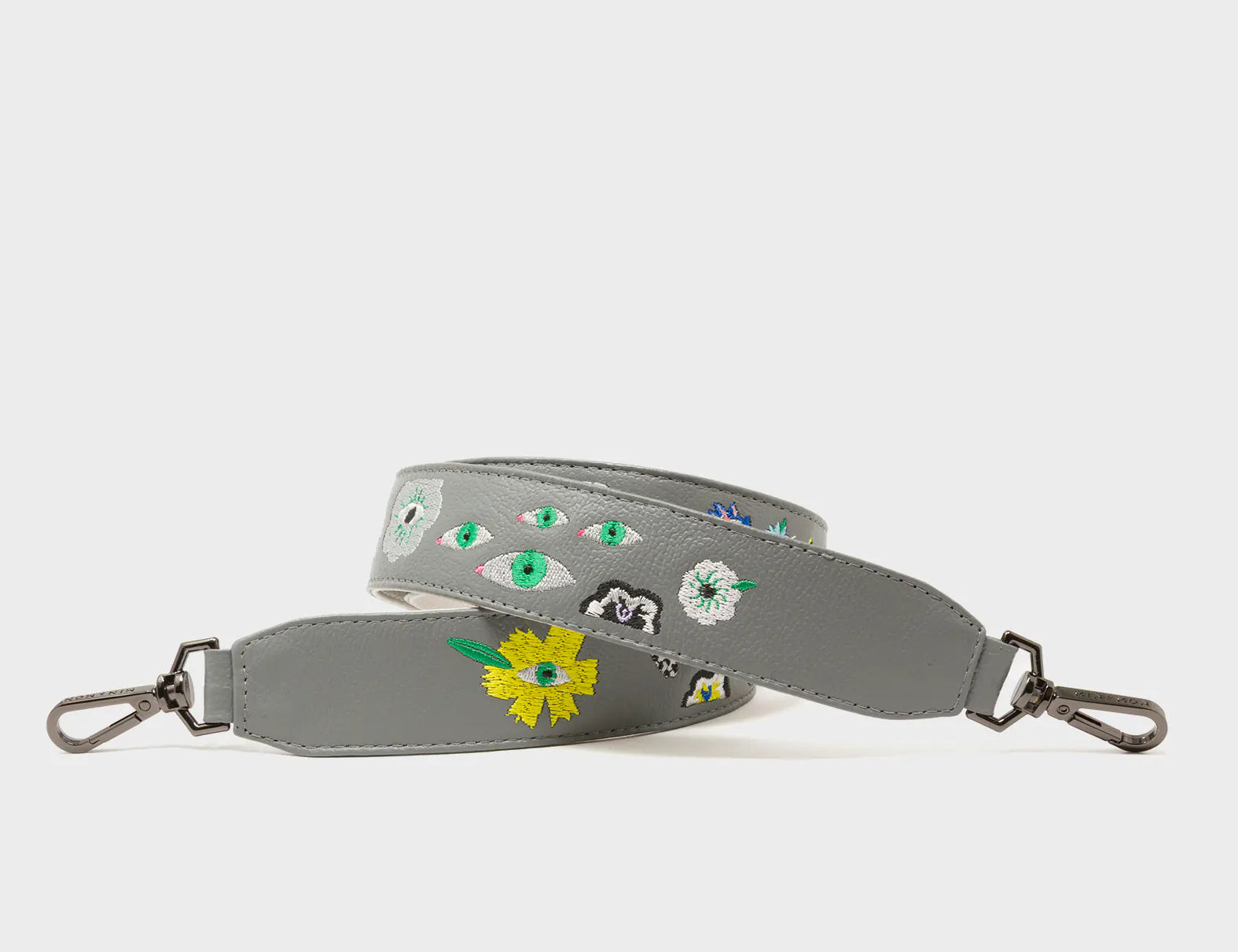 Detachable Gray Leather Shoulder Strap - Floralia Embroidery  - Main View