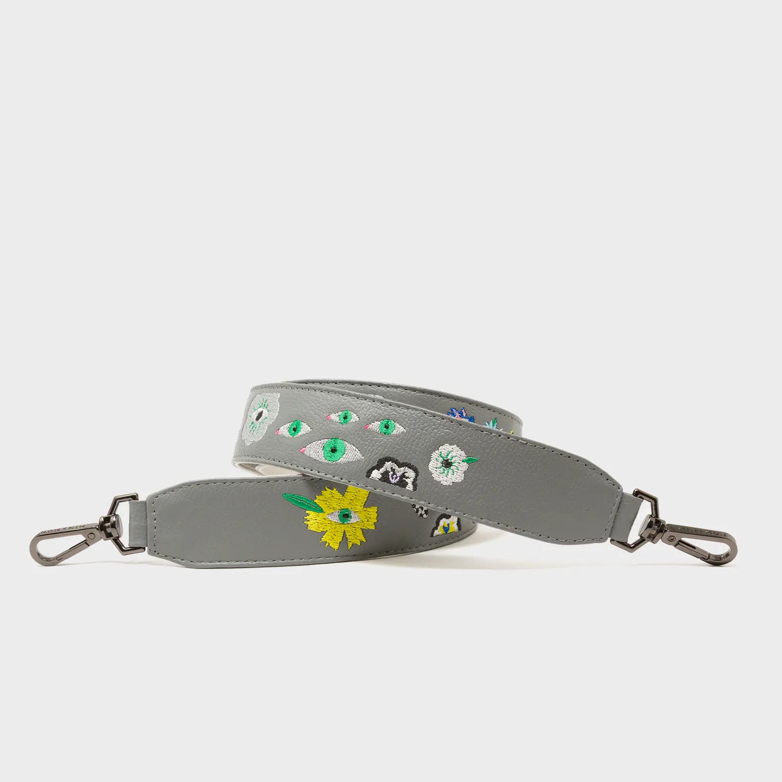 Detachable Gray Leather Shoulder Strap - Floralia Embroidery  - Main View