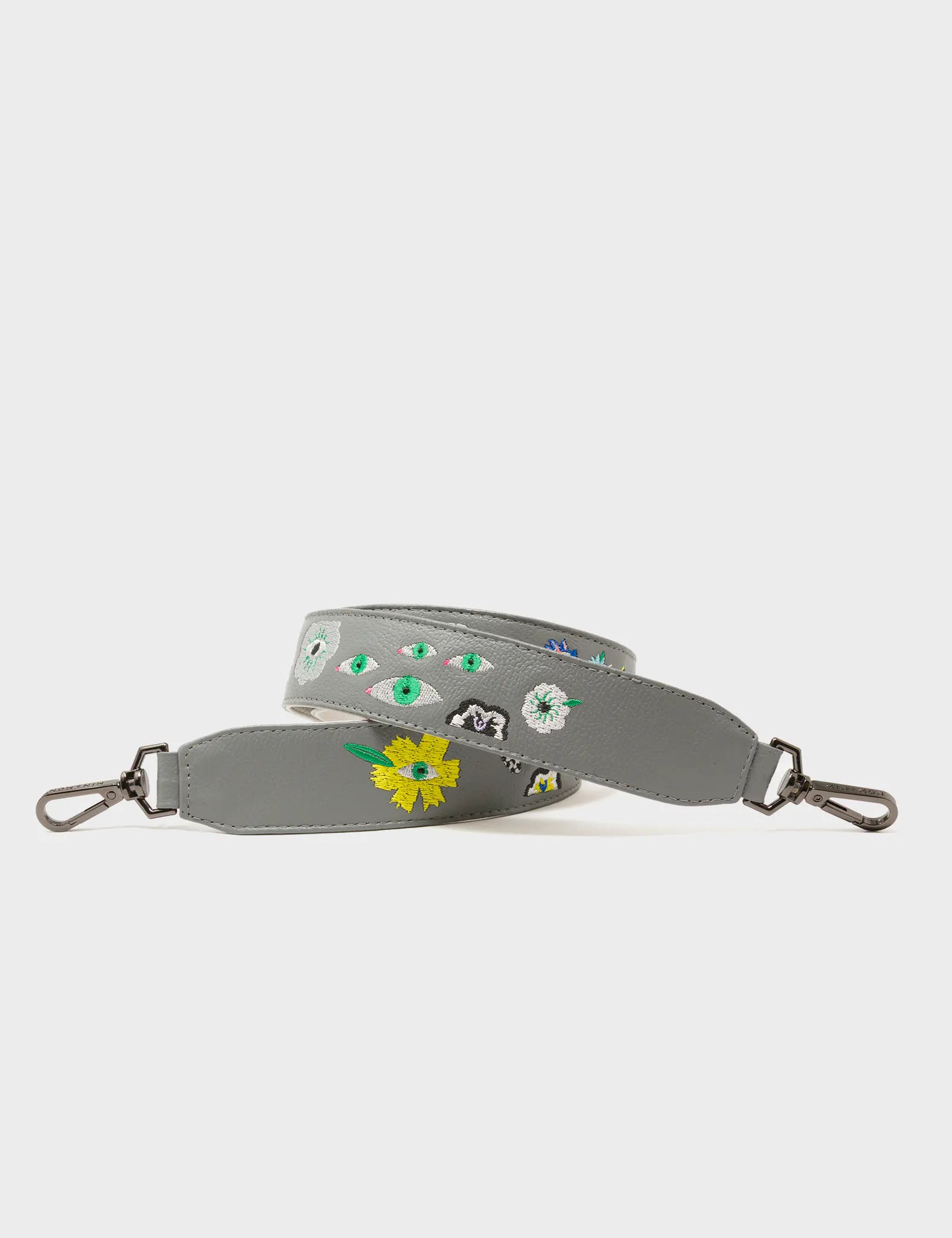 Detachable Gray Leather Shoulder Strap - Floralia Embroidery  - Main View