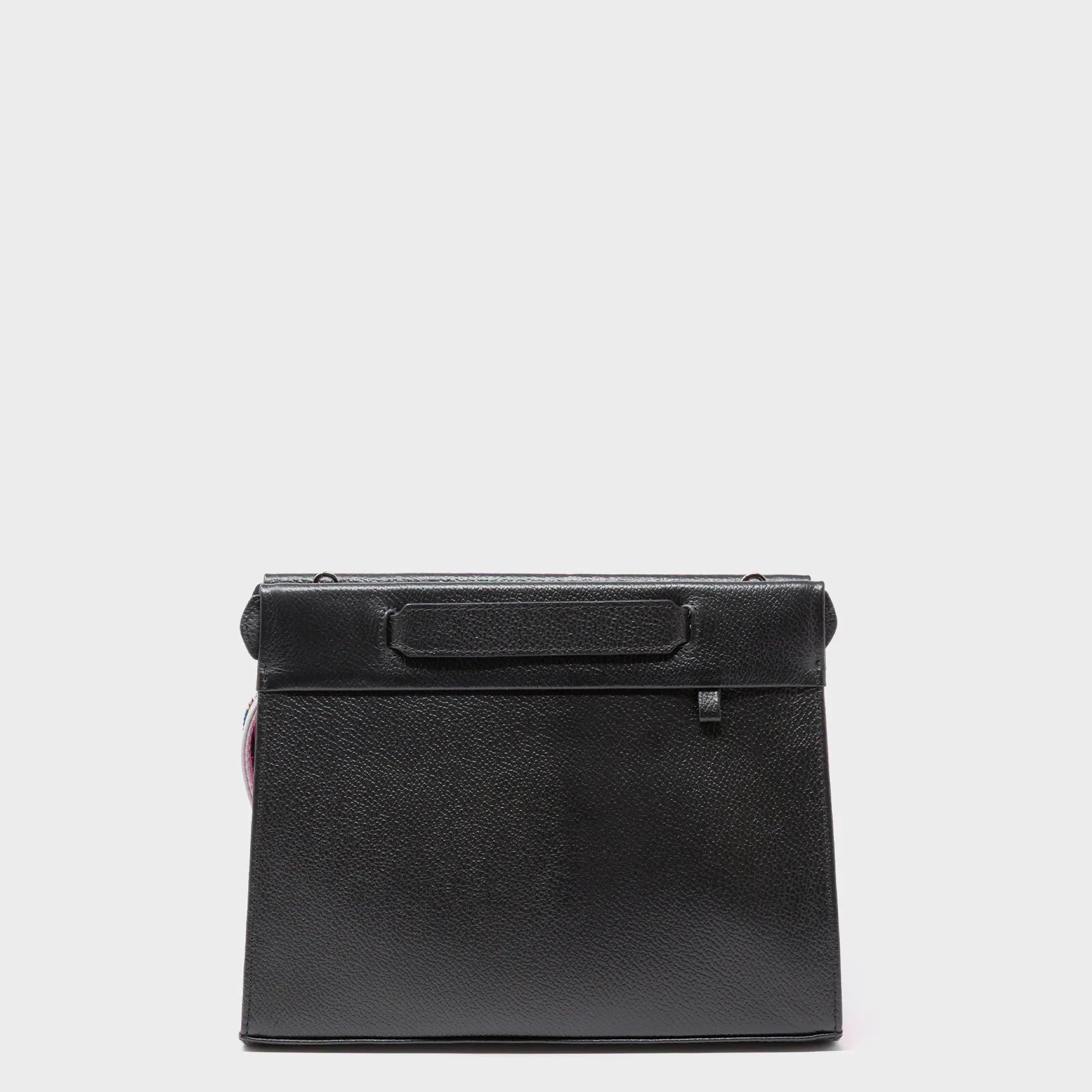 Vali Crossbody Small Black and Bubblegum Pink Leather Bag - All Over Eyes Embroidery - Front