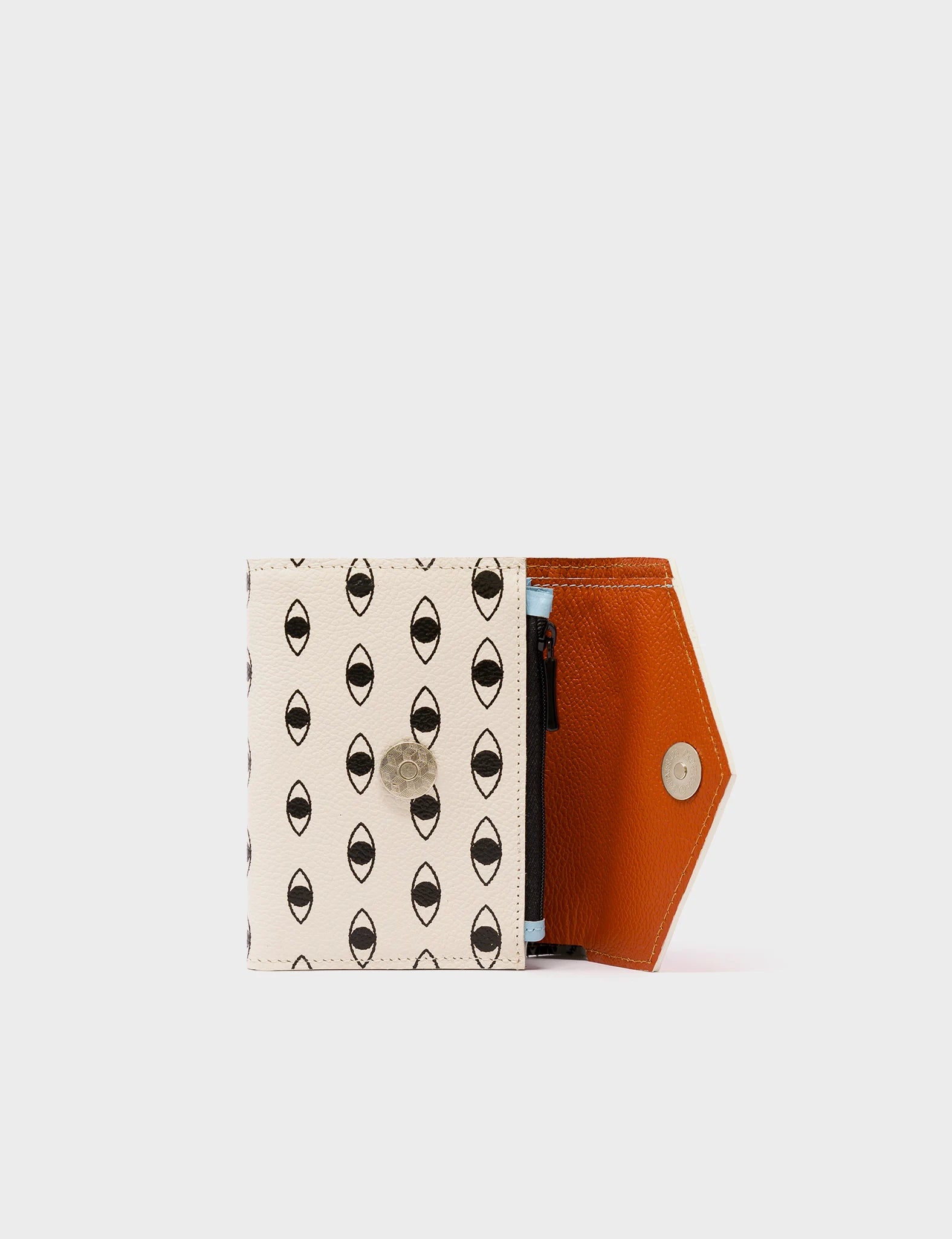 Fiona Cream And Cinnamon Leather Wallet - All Over Eyes Pattern - Flap