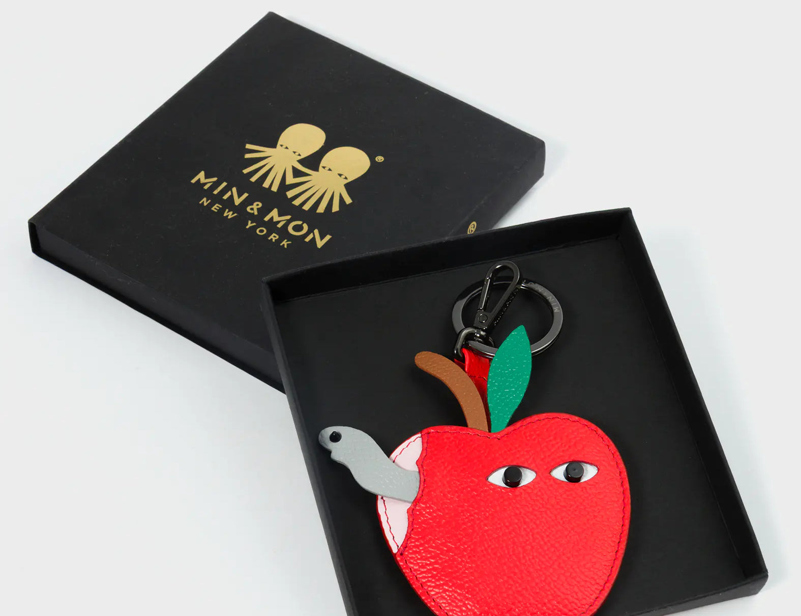 Wormhattan Charm - Fiesta Red Leather Keychain - Package View