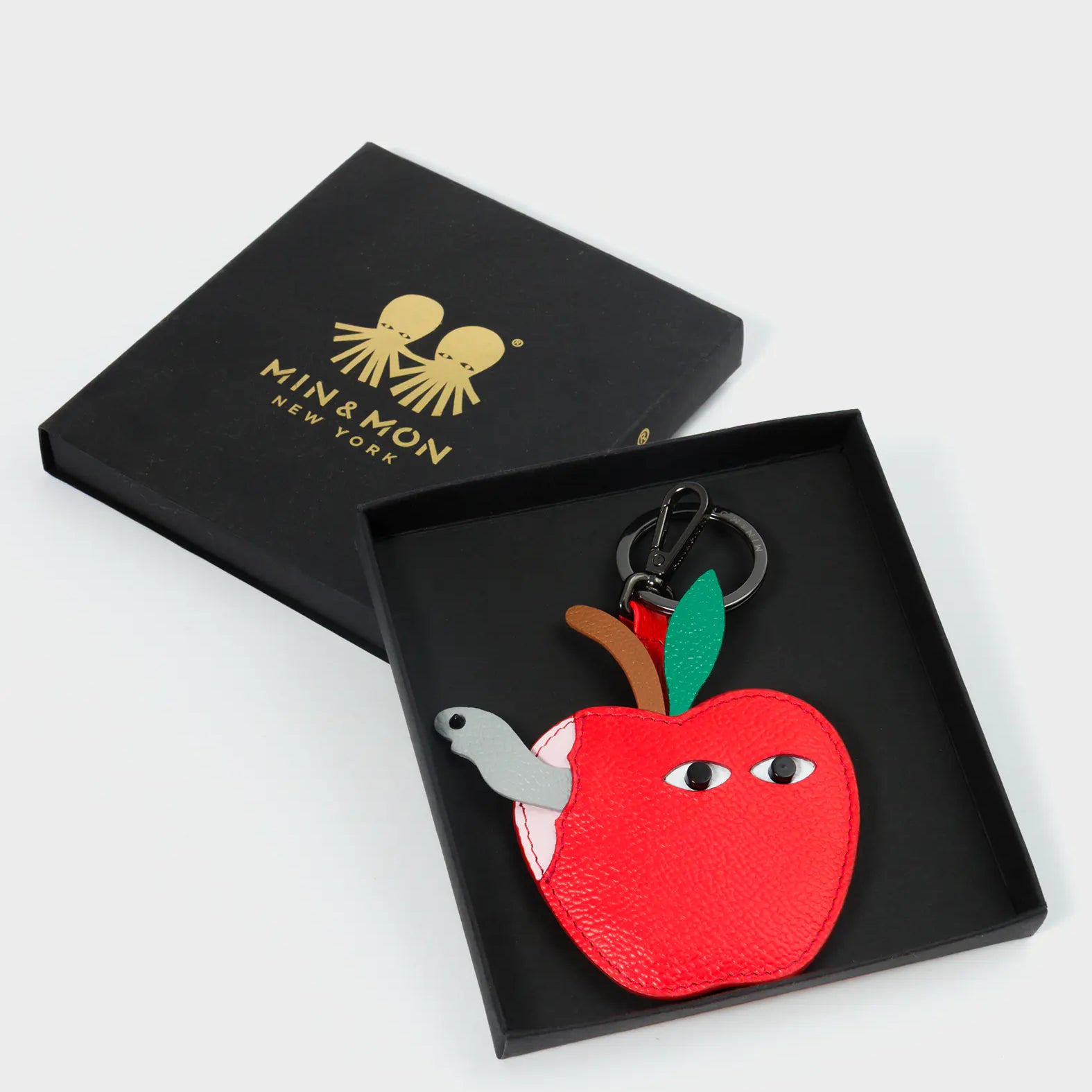 Wormhattan Charm - Fiesta Red Leather Keychain - Package View