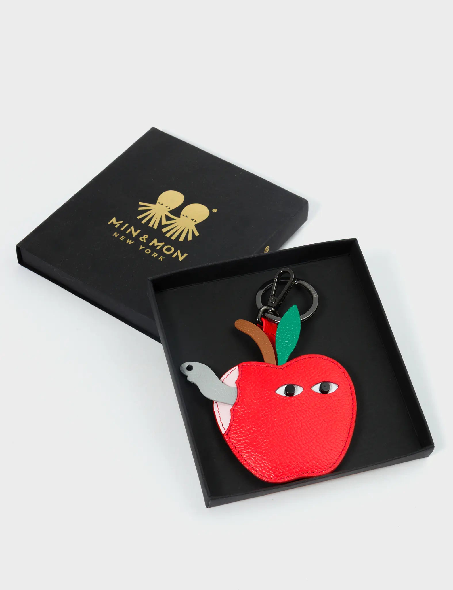 Wormhattan Charm - Fiesta Red Leather Keychain - Package View