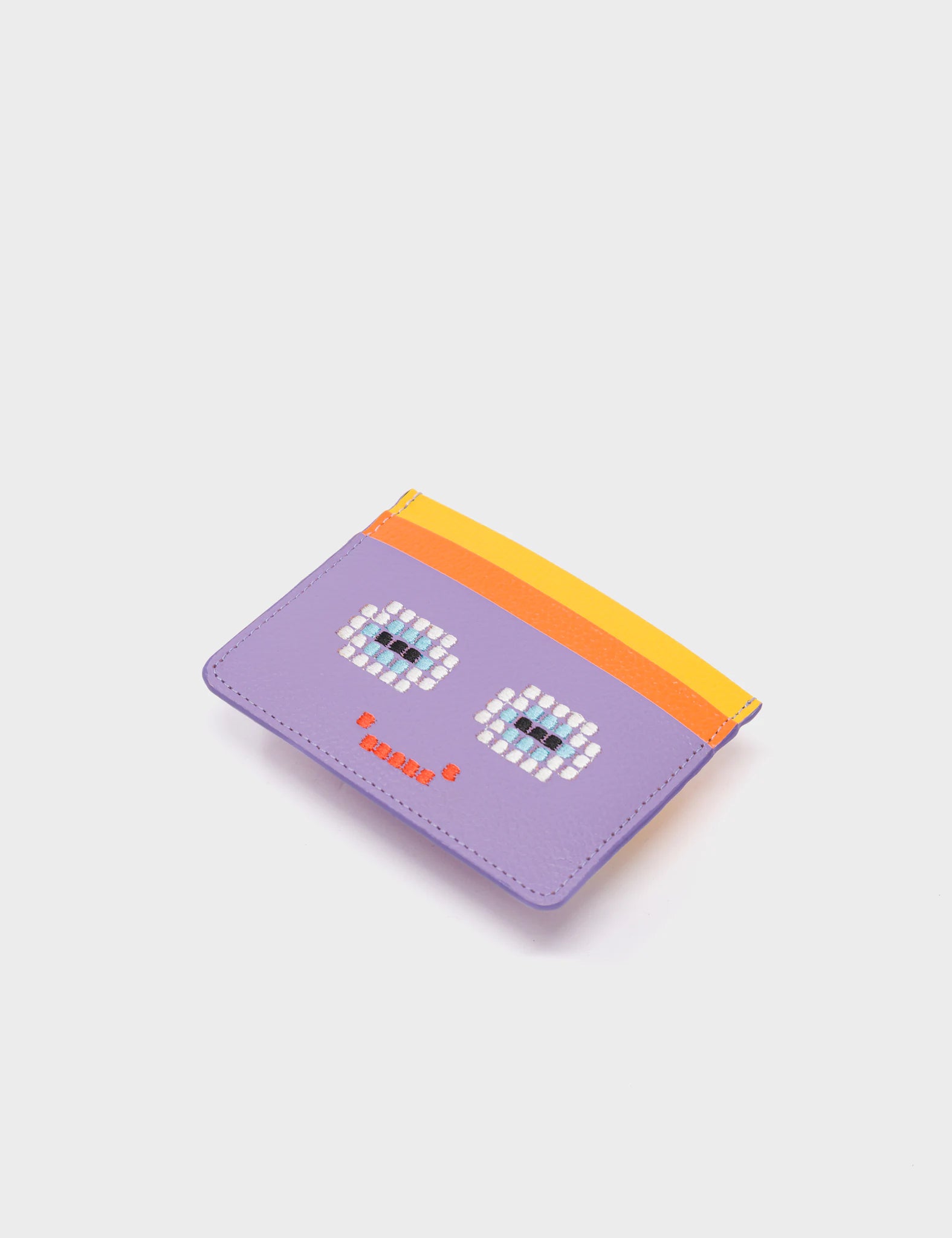 Filium Lavender Leather Cardholder - Happy Face Embroidery - Detail View