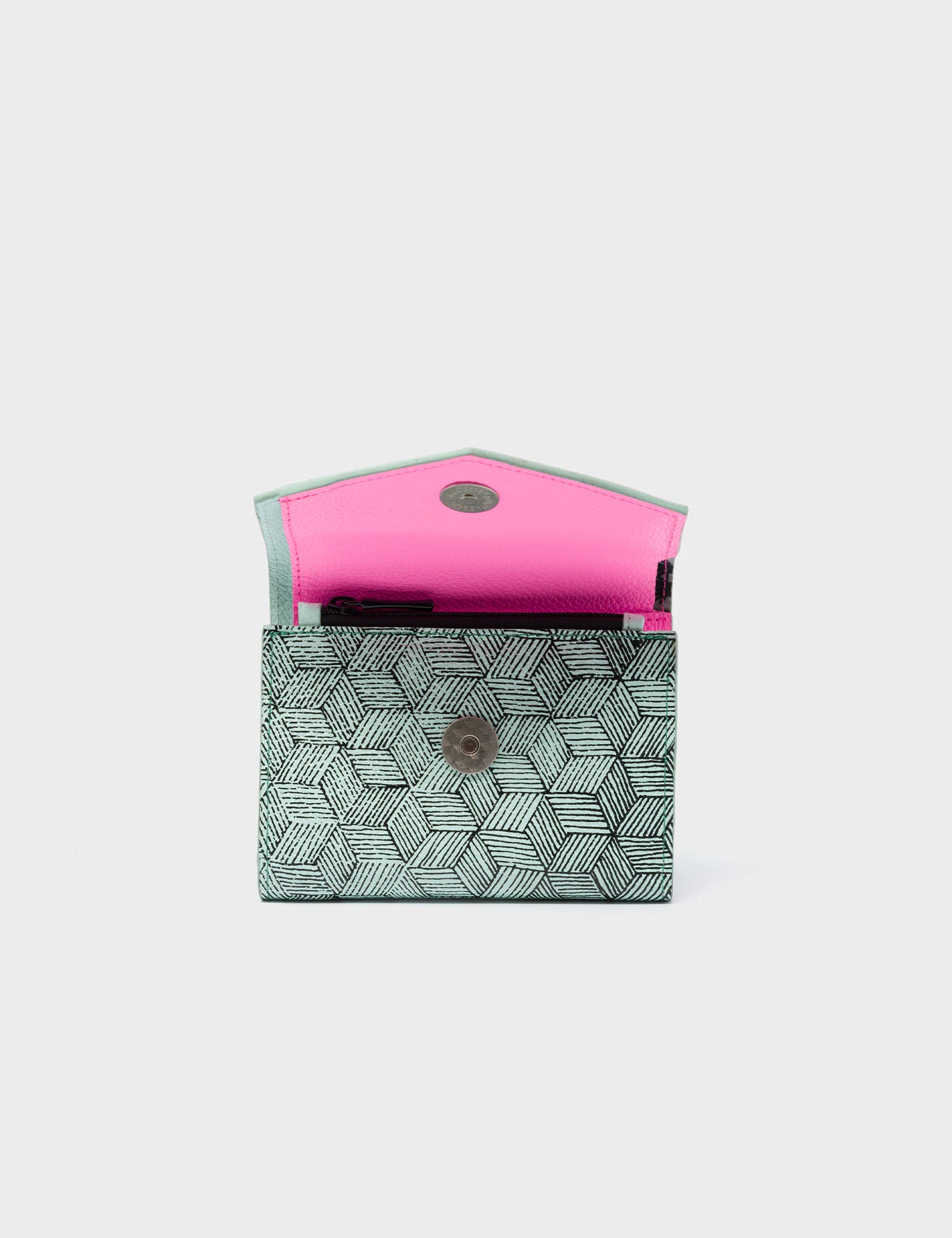 Fiona Biscay Green Leather Wallet - El Trópico Print Design - Flap