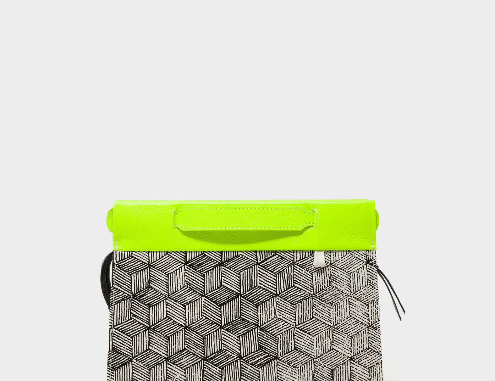 Vali Small Crossbody Cream and Neon Green Leather Bag - Cubes Print - Front View