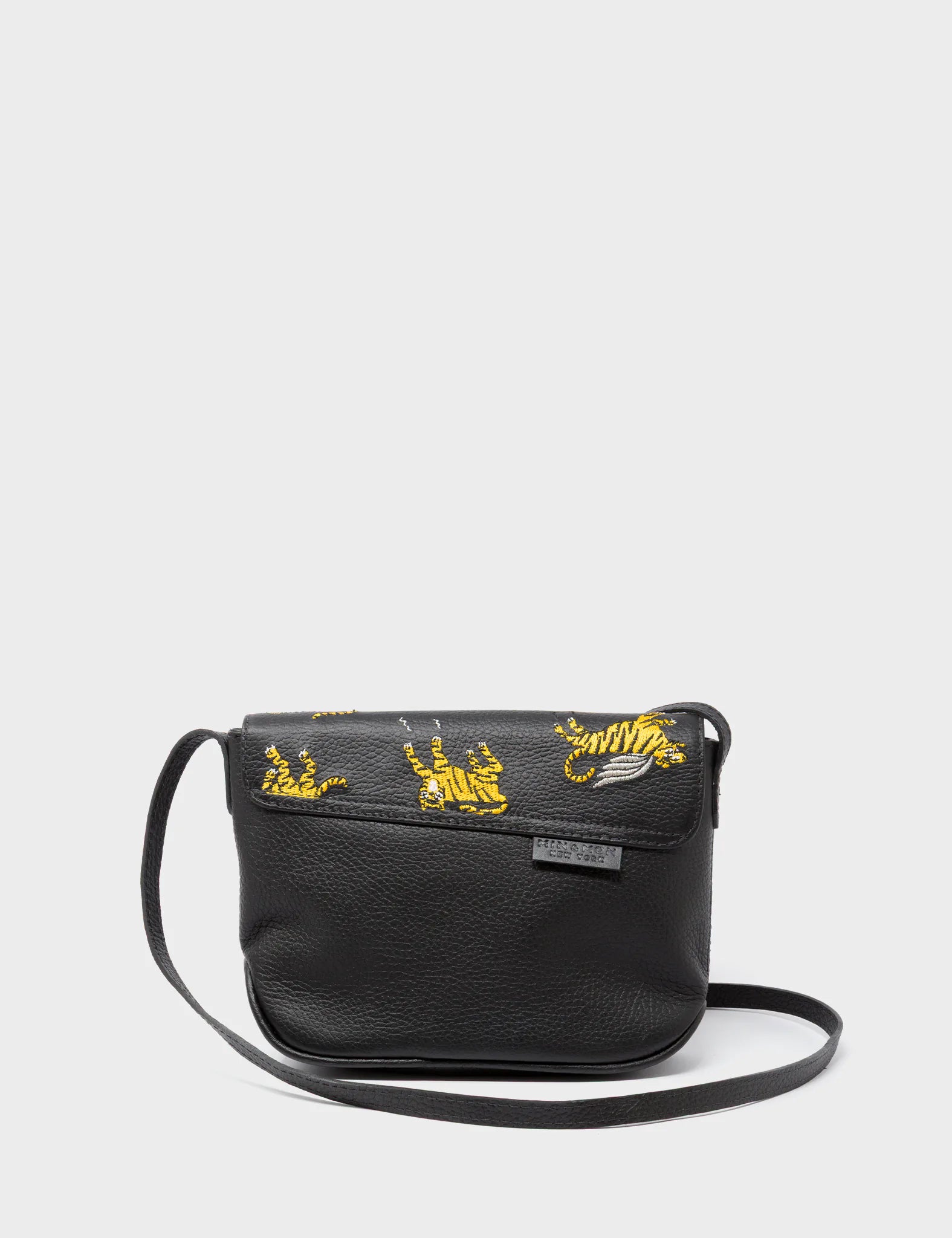 Bruno Mini Crossbody Black Leather Bag - Tigers Pattern - Back View