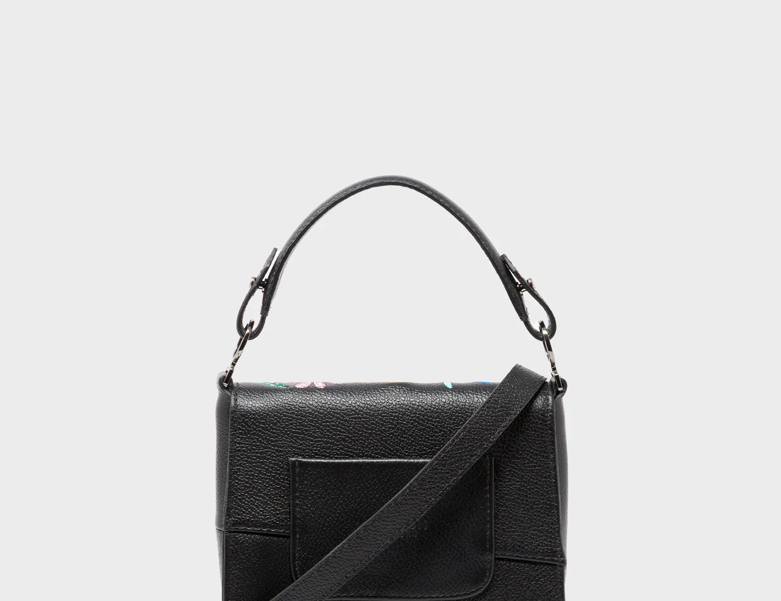 Anastasio Micro Crossbody Handbag Black Leather - Autumn Blush Embroidery - Back View