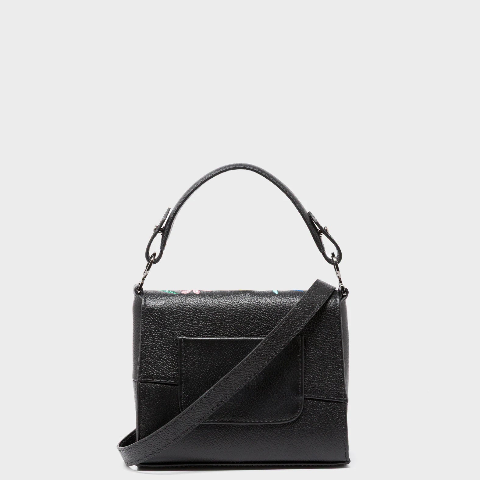 Anastasio Micro Crossbody Handbag Black Leather - Autumn Blush Embroidery - Back View