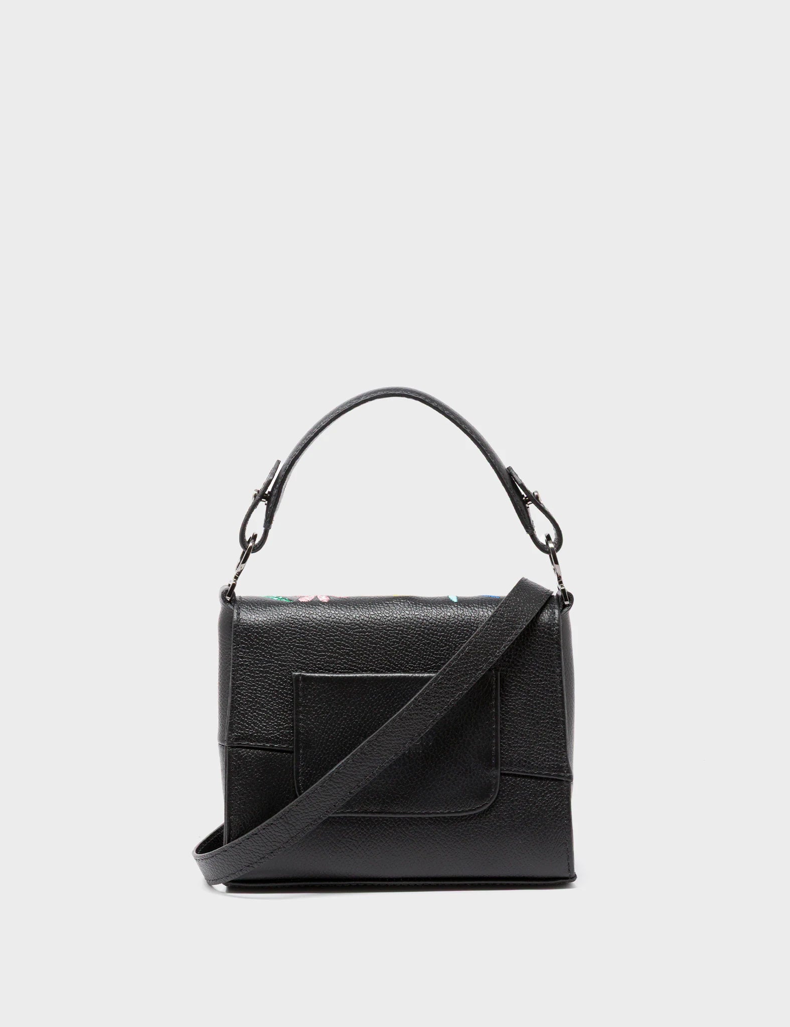 Anastasio Micro Crossbody Handbag Black Leather - Autumn Blush Embroidery - Back View