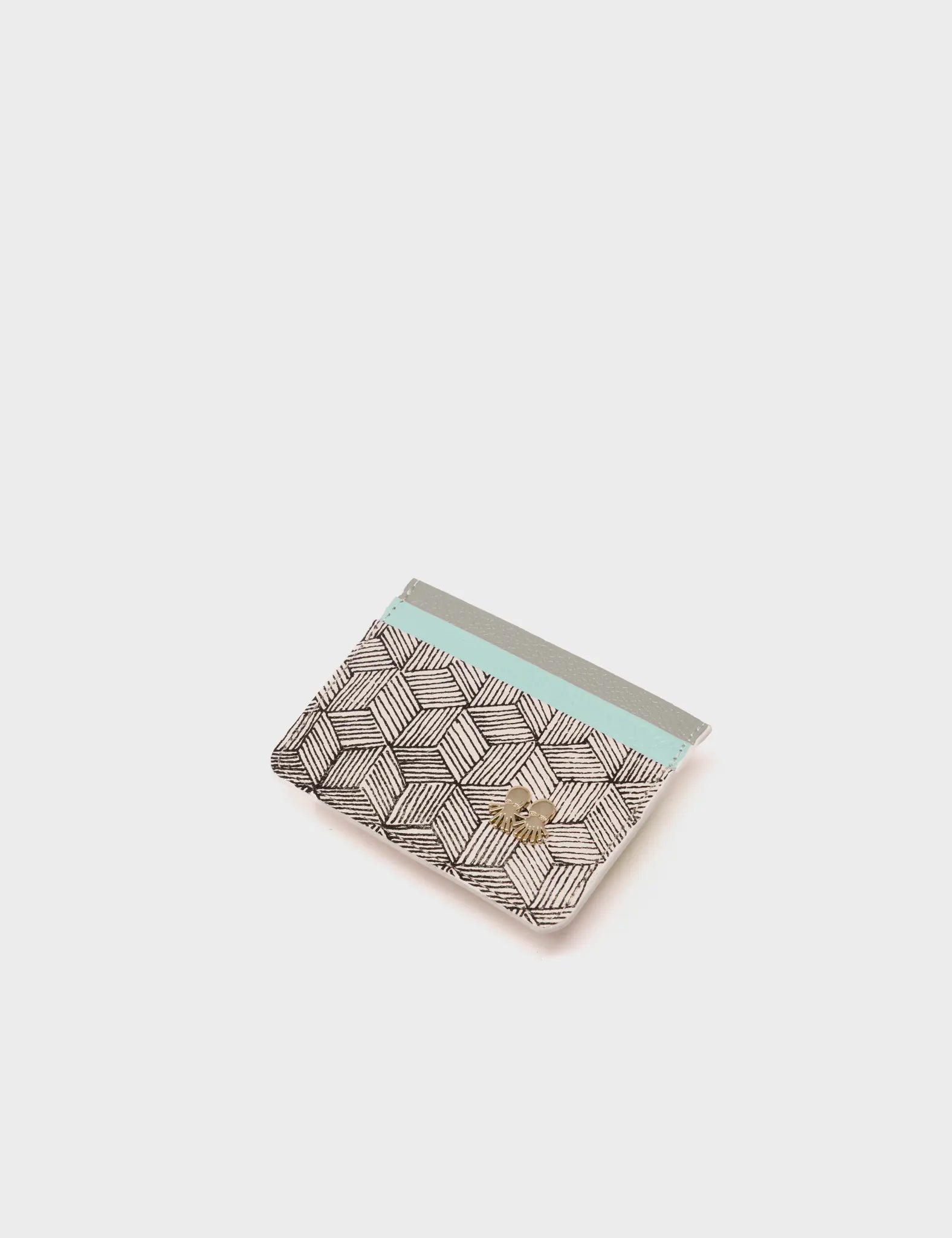 Filium Cream and Eggshell Blue Leather Cardholder - Cubes Print - side