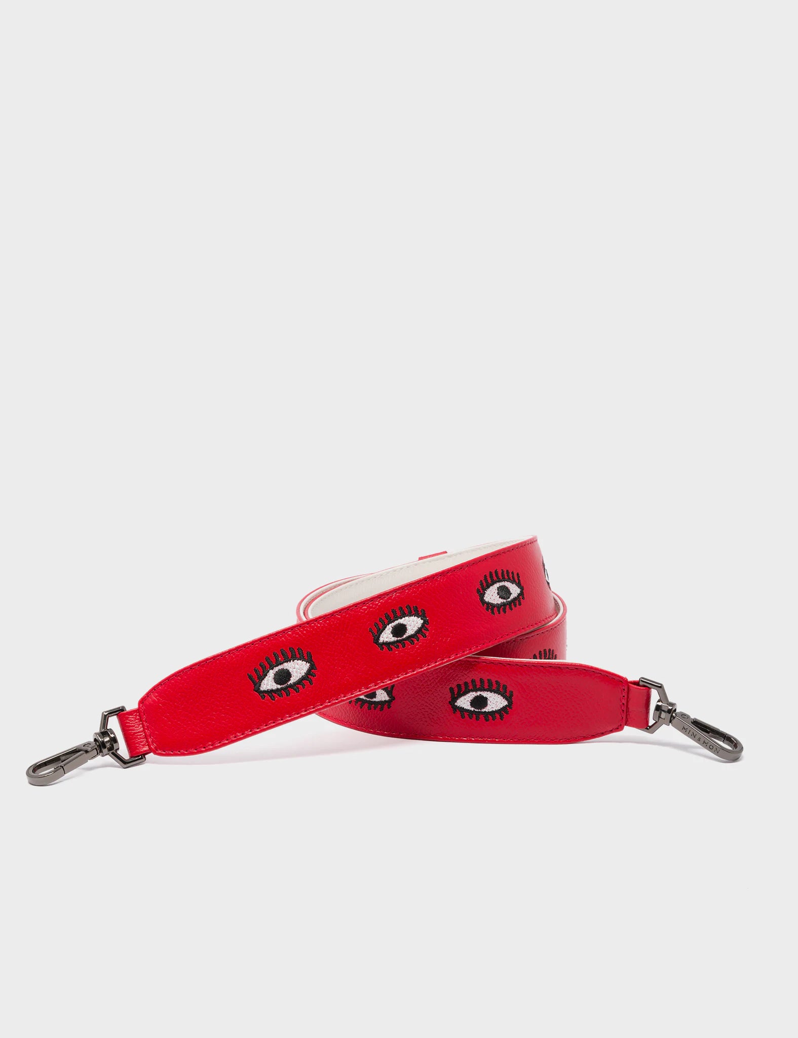 Detachable Red Leather Shoulder Strap - All Over Eyes Embroidery - Main View