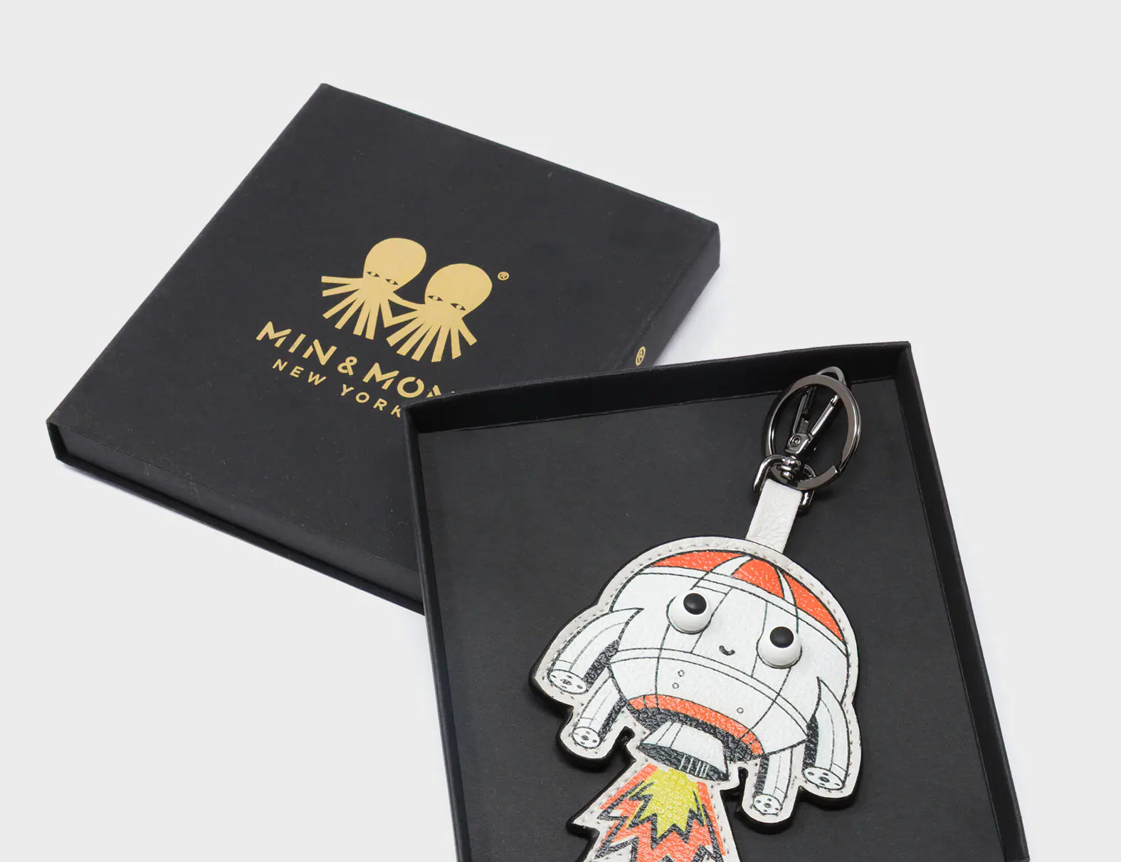 Helia Rocketship Charm - Cream Leather Keychain - Package