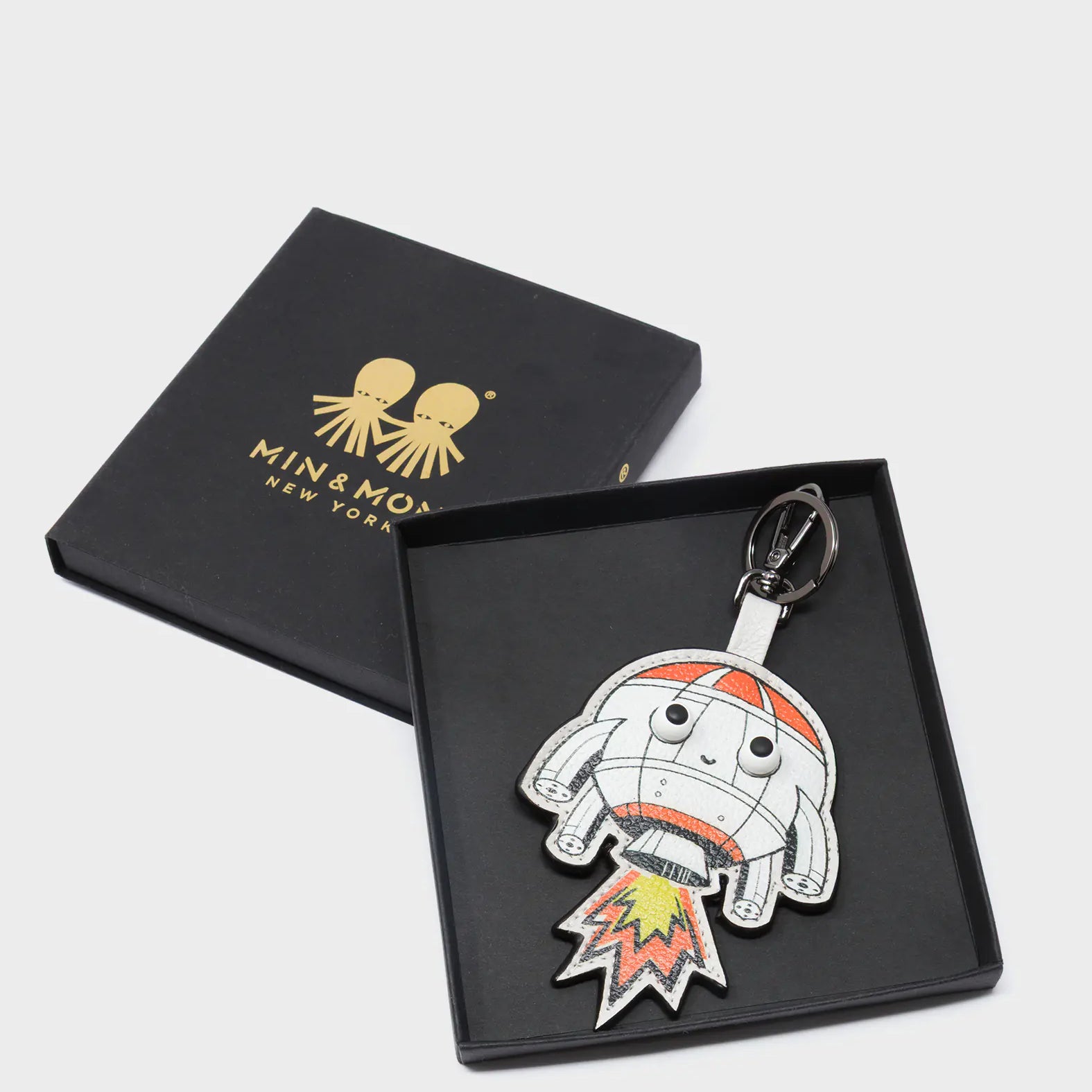 Helia Rocketship Charm - Cream Leather Keychain - Package