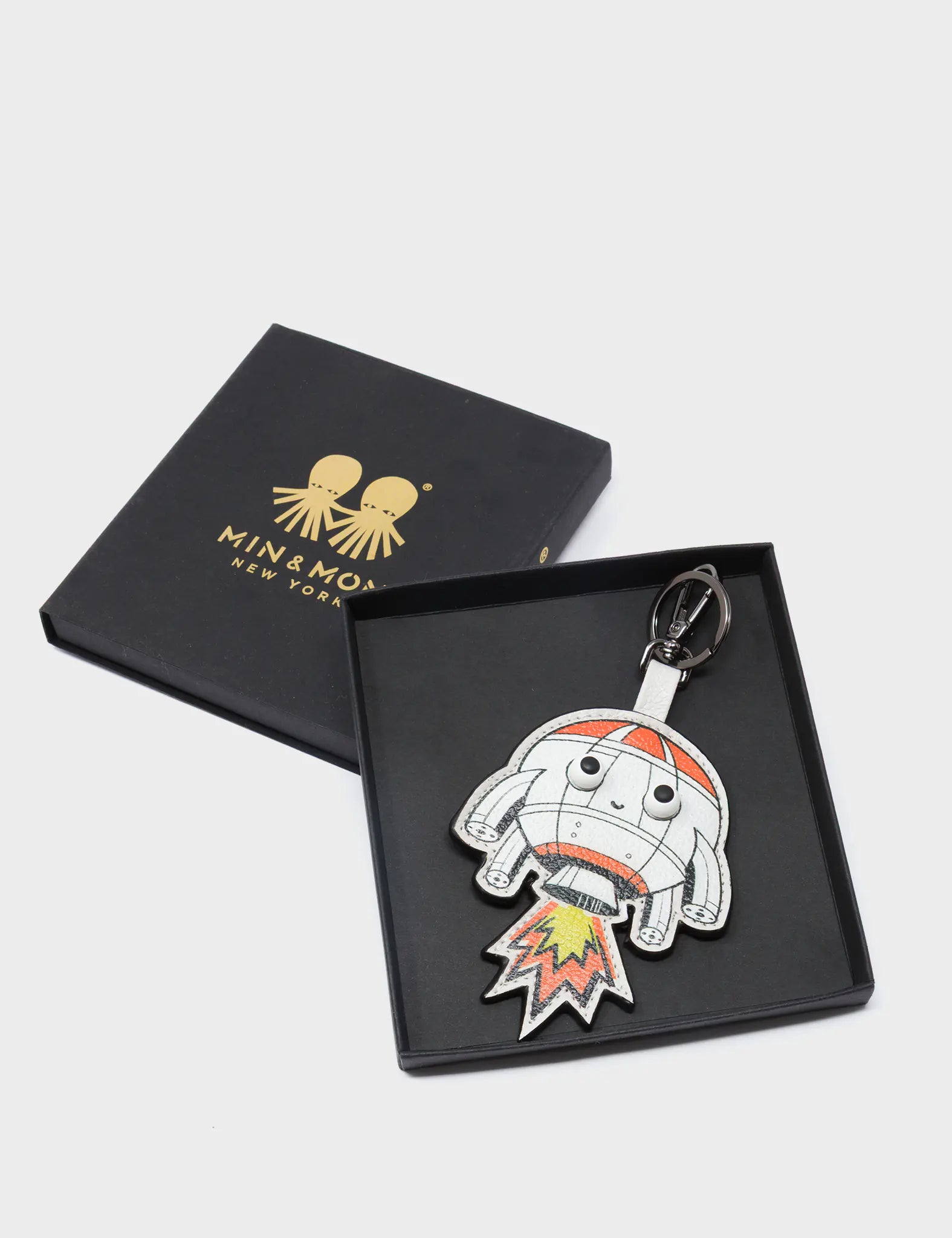 Helia Rocketship Charm - Cream Leather Keychain - Package