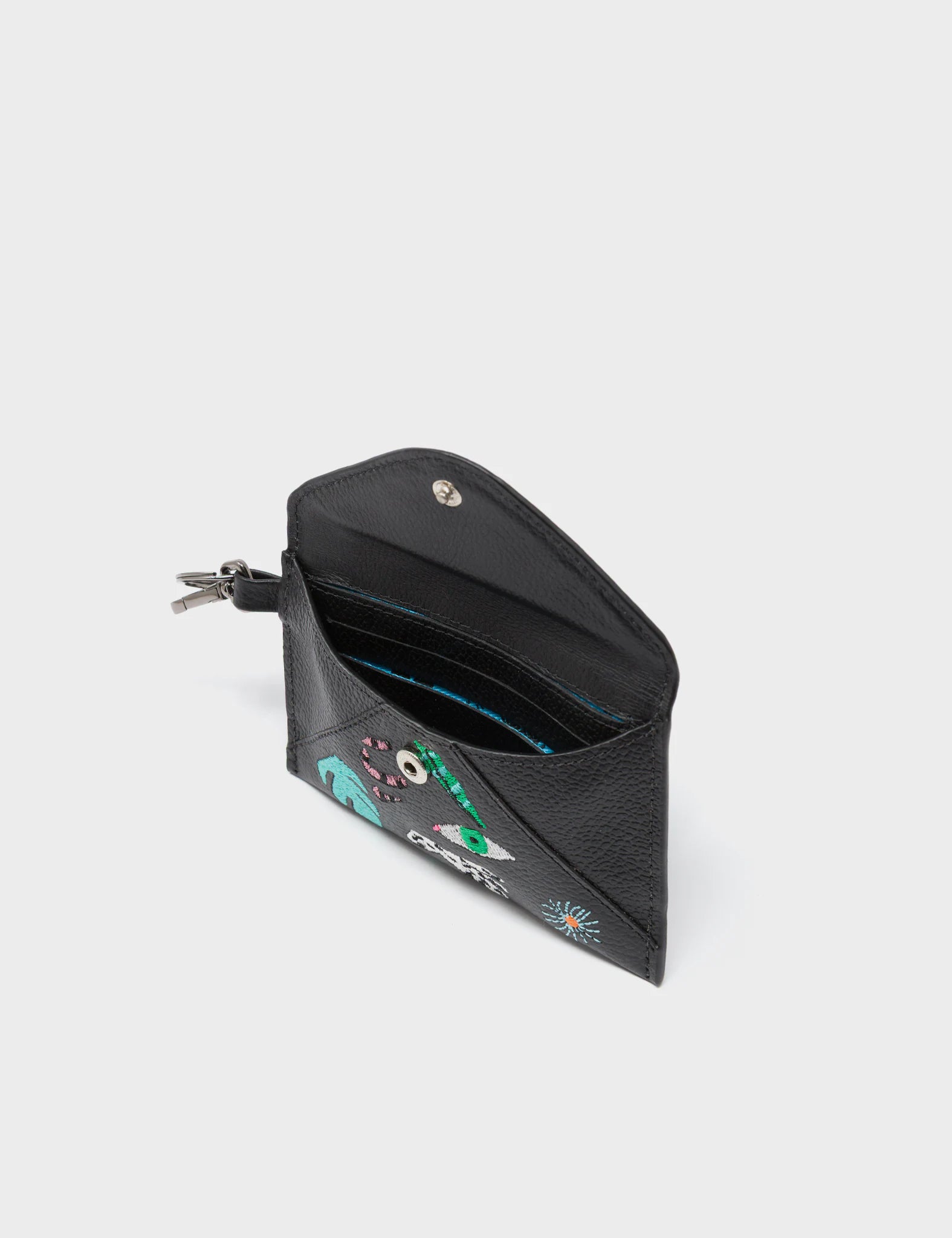 Fabian Black Leather Wallet - Autumn Blush Embroidery - Open