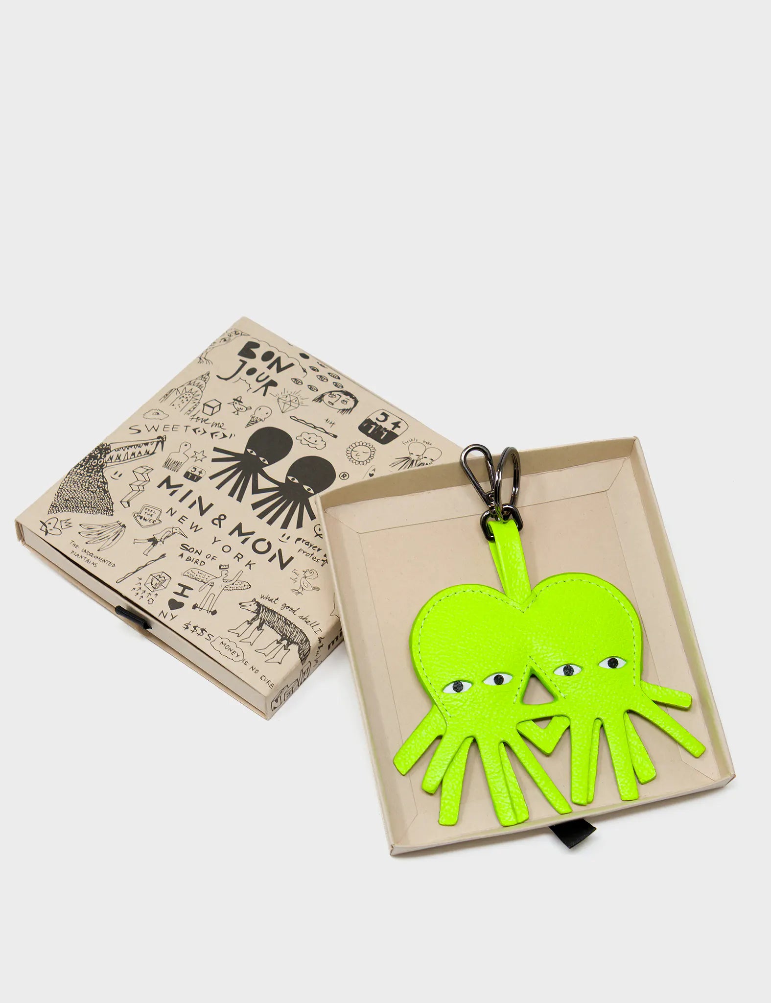 Octotwins Charm - Neon Lime Leather Keychain - Box