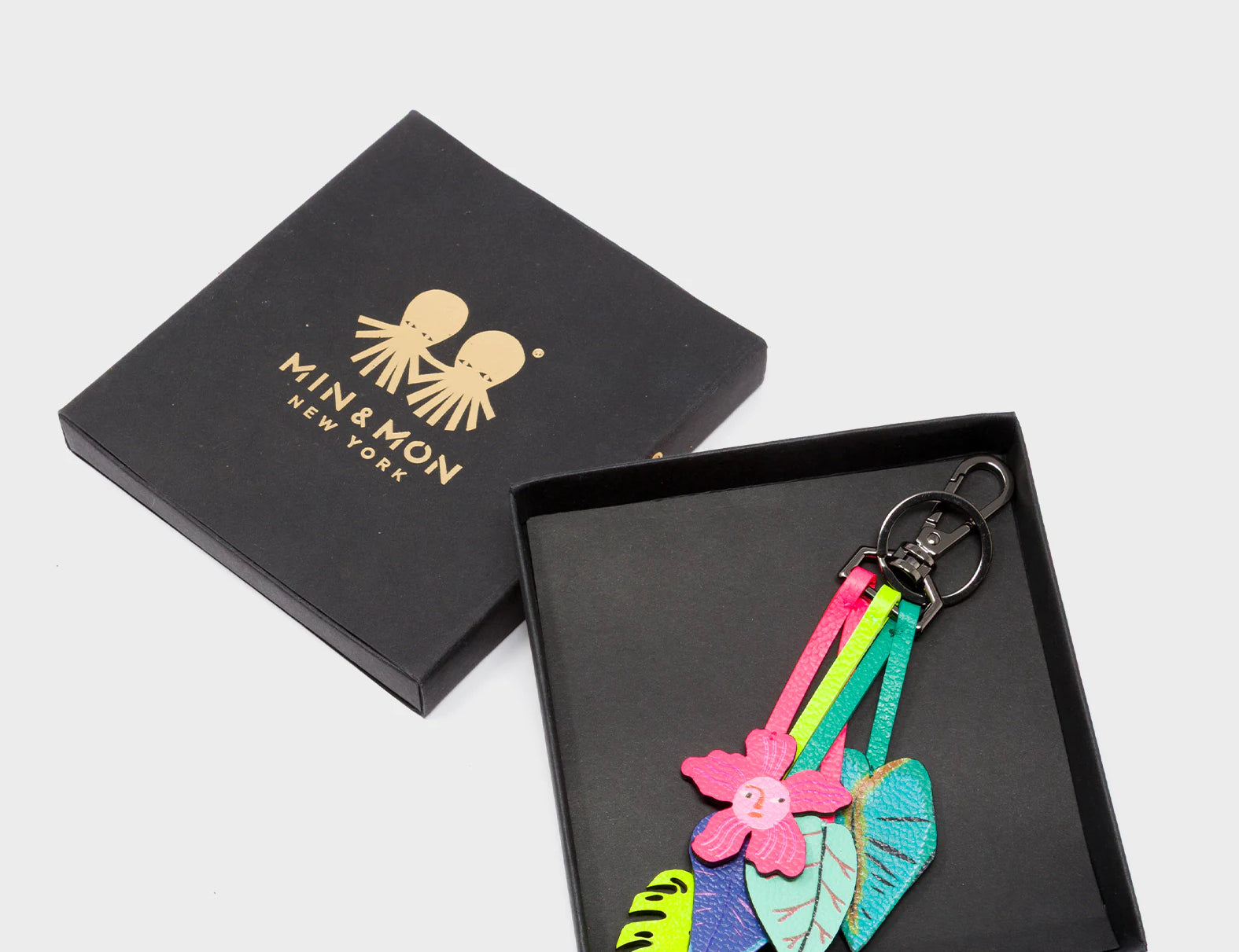 Botanical Scent Charm - Green and Pink Leather Keychain - Package