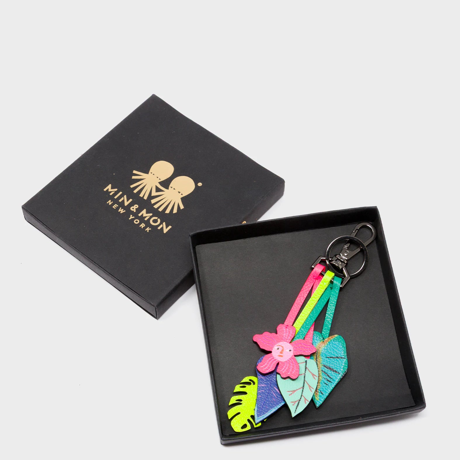 Botanical Scent Charm - Green and Pink Leather Keychain - Package