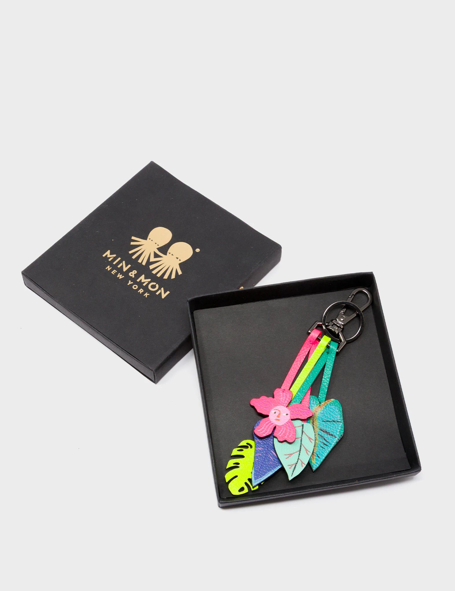 Botanical Scent Charm - Green and Pink Leather Keychain - Package