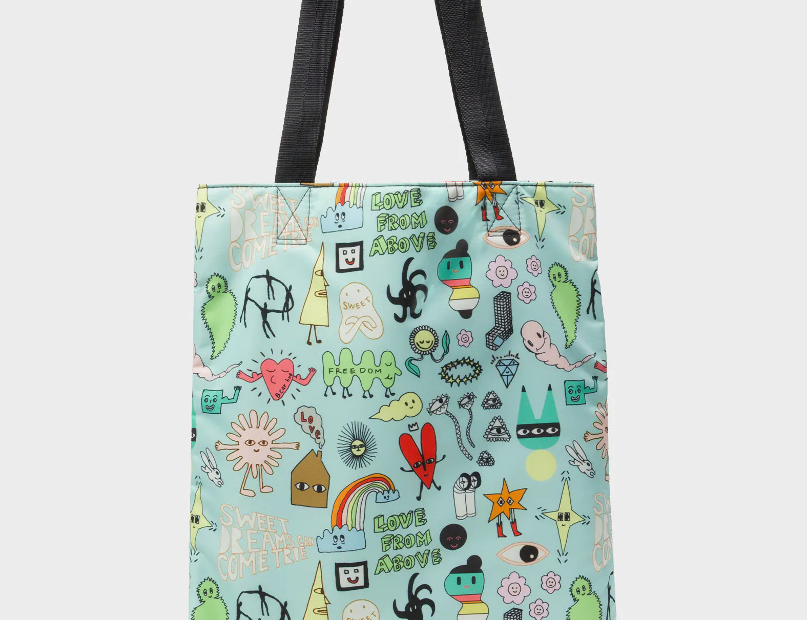 The Everyday Tote Bag - Light Blue Cyclepet Fabric Dreams Can Come True Print - Back View