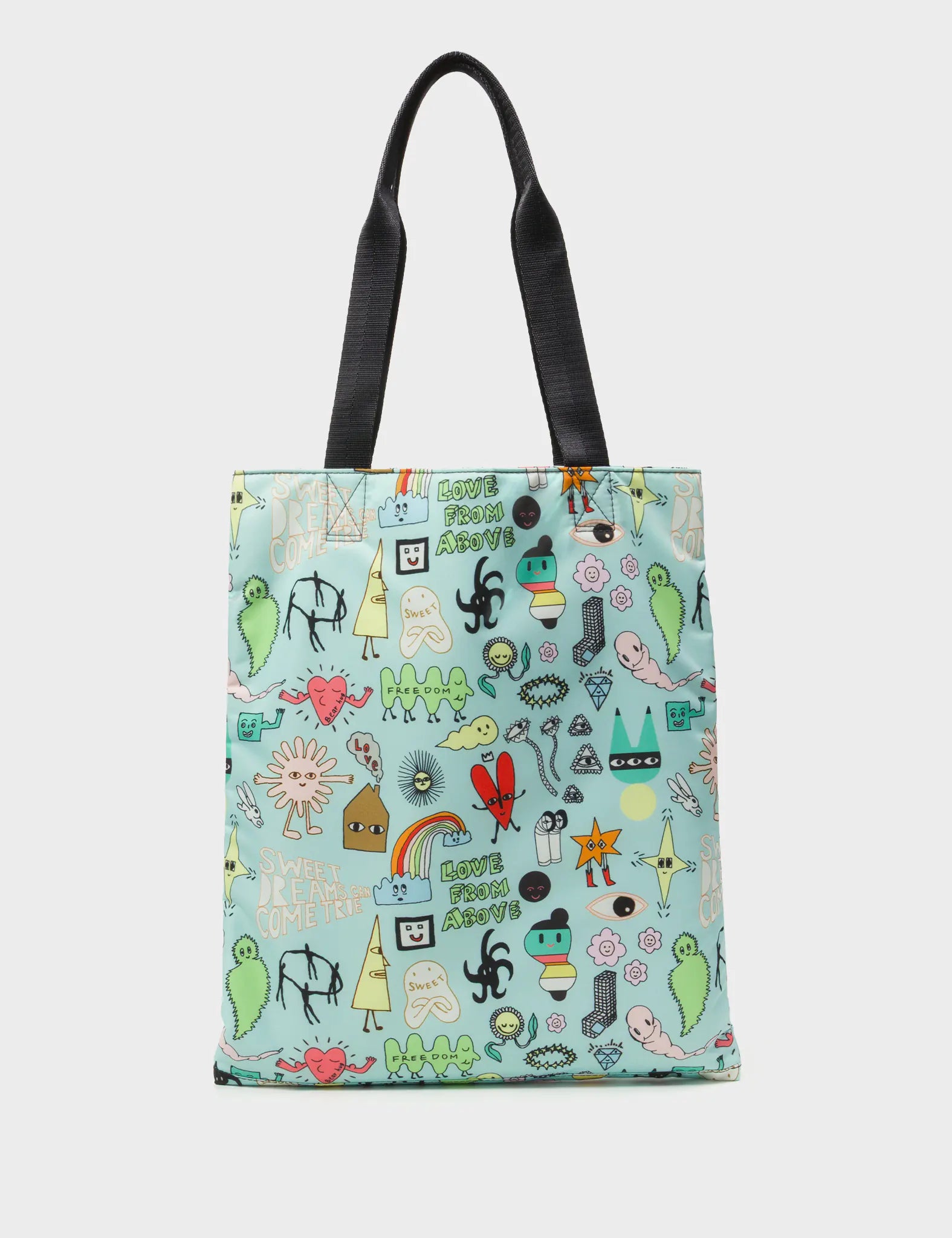 The Everyday Tote Bag - Light Blue Cyclepet Fabric Dreams Can Come True Print - Back View