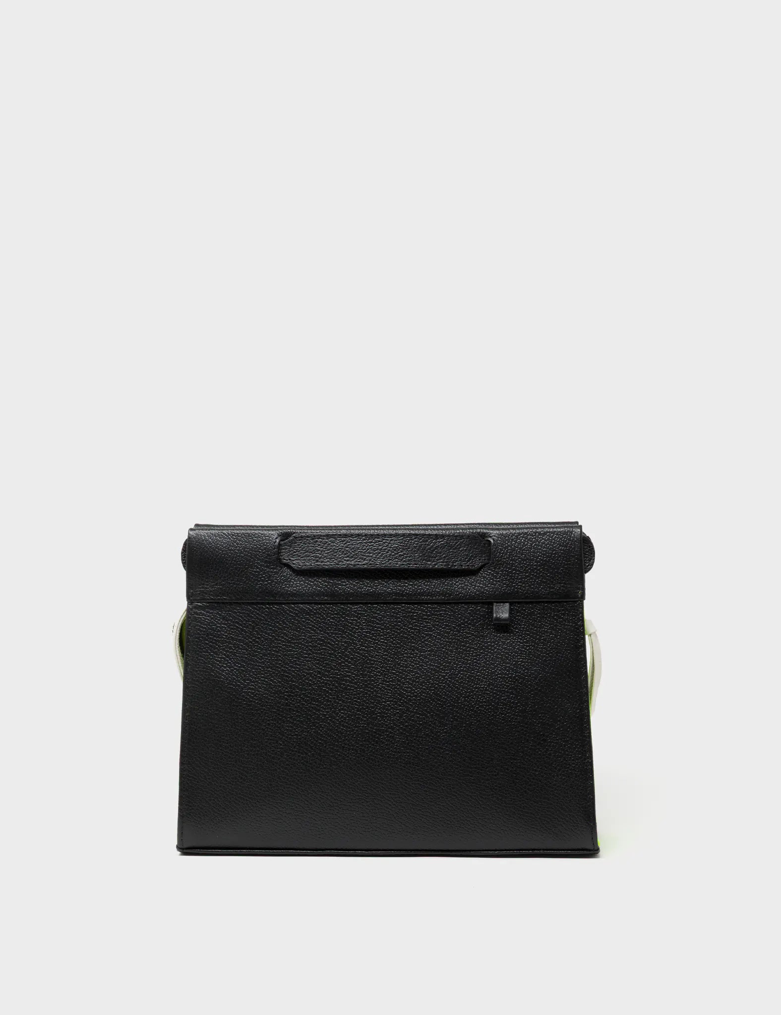 Vali Crossbody Black and Neon Green Leather Bag - All Over Eyes Embroidery - Front View