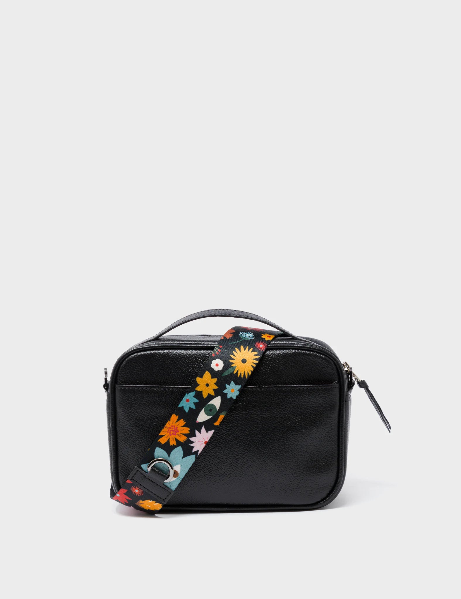 Verto Black Leather Crossbody Bag - Tiger and Flowers Embroidery - Back View