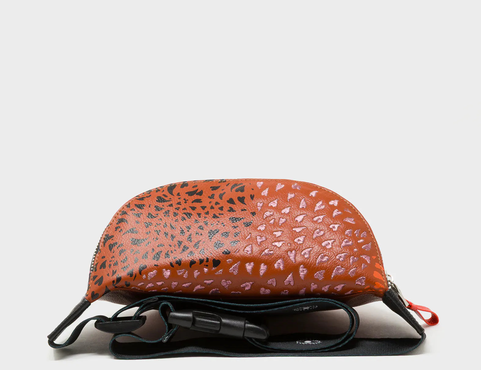 Harold Fanny Pack Black Leather - Retro Tiger Embroidery - Up View