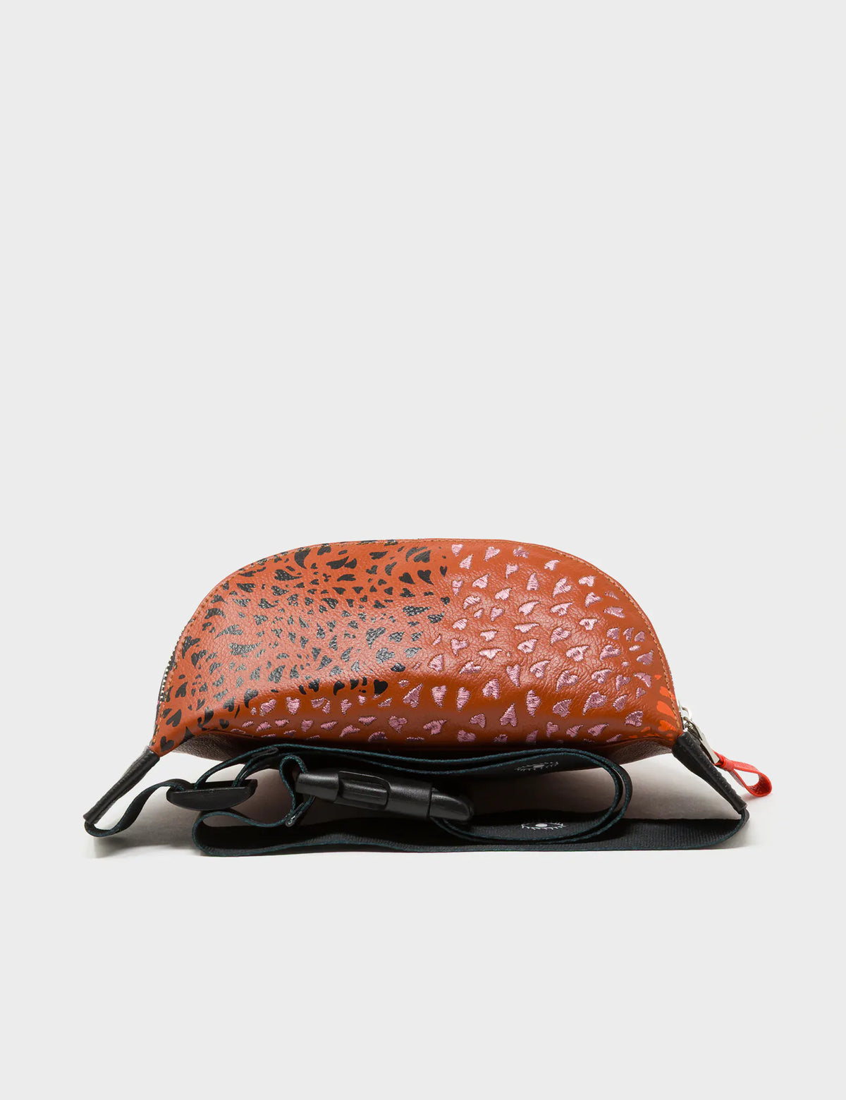 Harold Fanny Pack Black Leather - Retro Tiger Embroidery - Up View