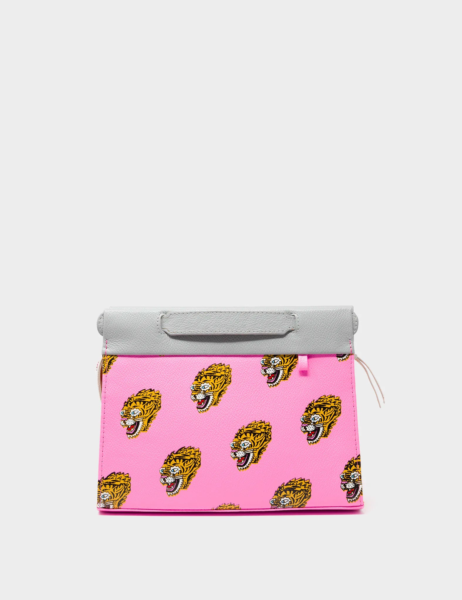 Vali Small Crossbody Bubblegum Pink Leather Bag - Blazing Tiger Design - Front View