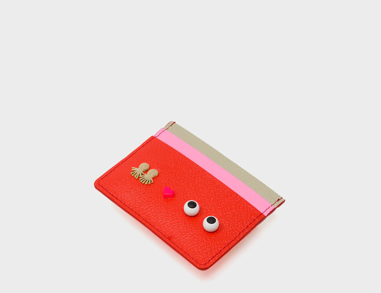 Filium Fiesta Red Leather Cardholder - Studs - Side