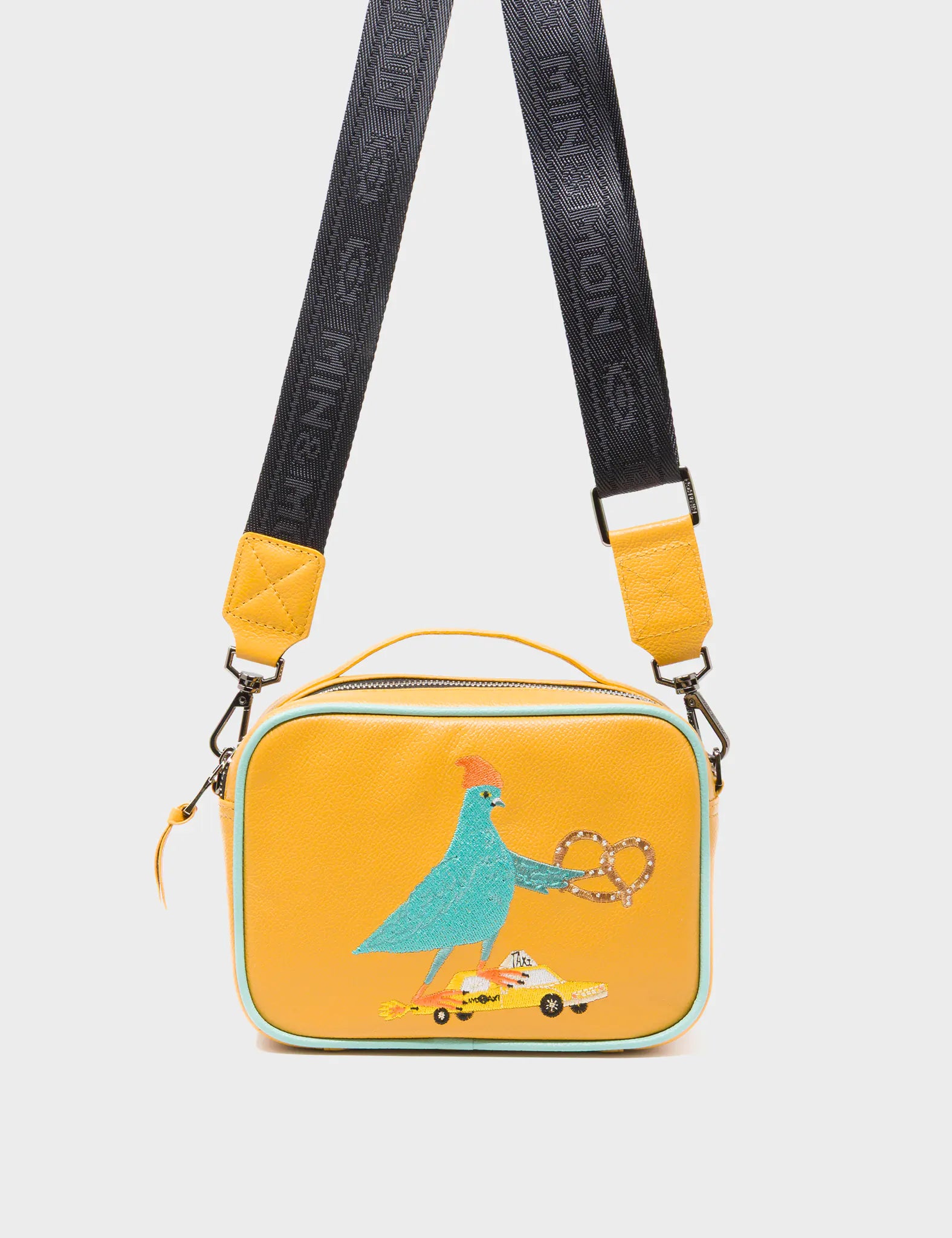 Verto Golden Glow Leather Crossbody Bag - Pigeonista Embroidery - Strap View