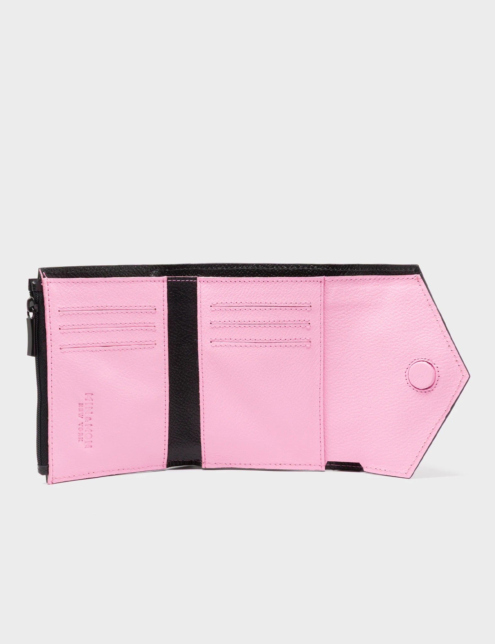 Fiona Black Leather Wallet - Autumn Blush Embroidery - Open View