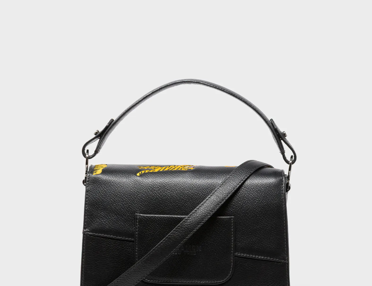 Anastasio Mini Crossbody Handbag Black Leather - Tigers Pattern - Back
