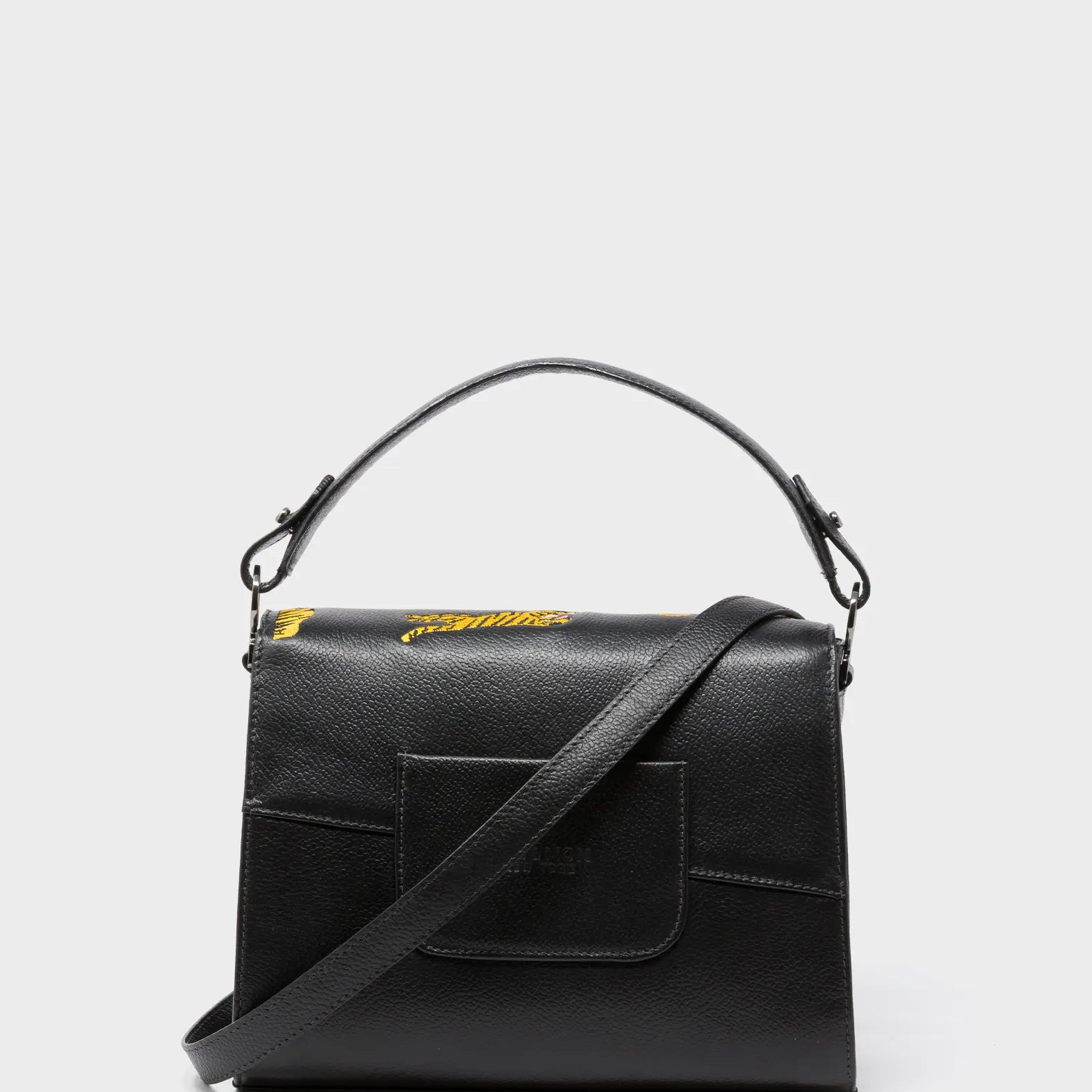 Anastasio Mini Crossbody Handbag Black Leather - Tigers Pattern - Back