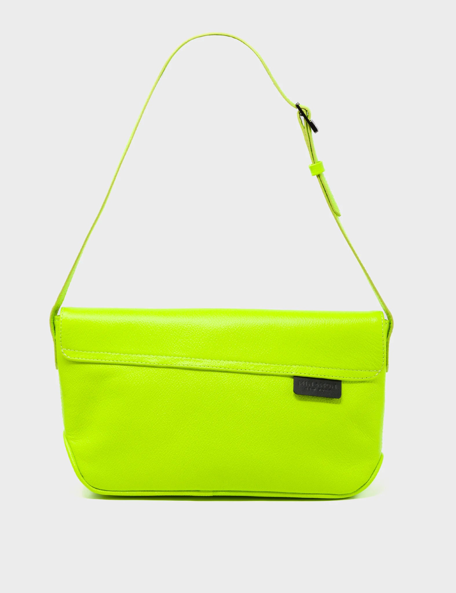 Bruno Medium Neon Yellow Leather Shoulder Bag - All Over Eyes Embroidery - Back View