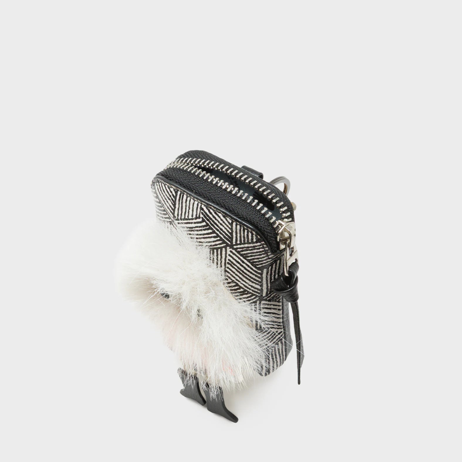 Florence Pouch Charm - Cream Leather Keychain Monster Applique - Side View