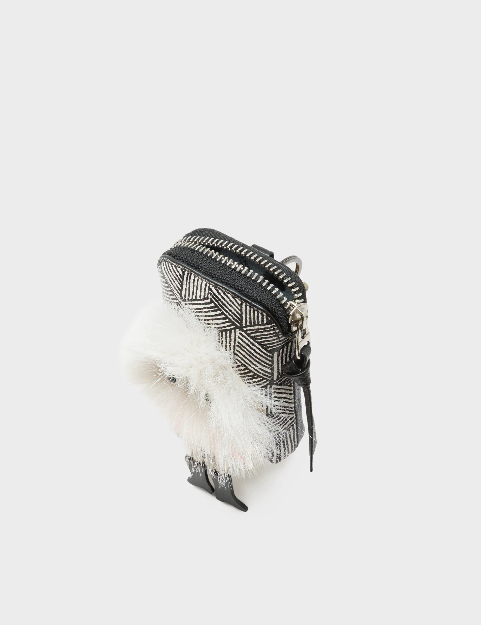 Florence Pouch Charm - Cream Leather Keychain Monster Applique - Side View