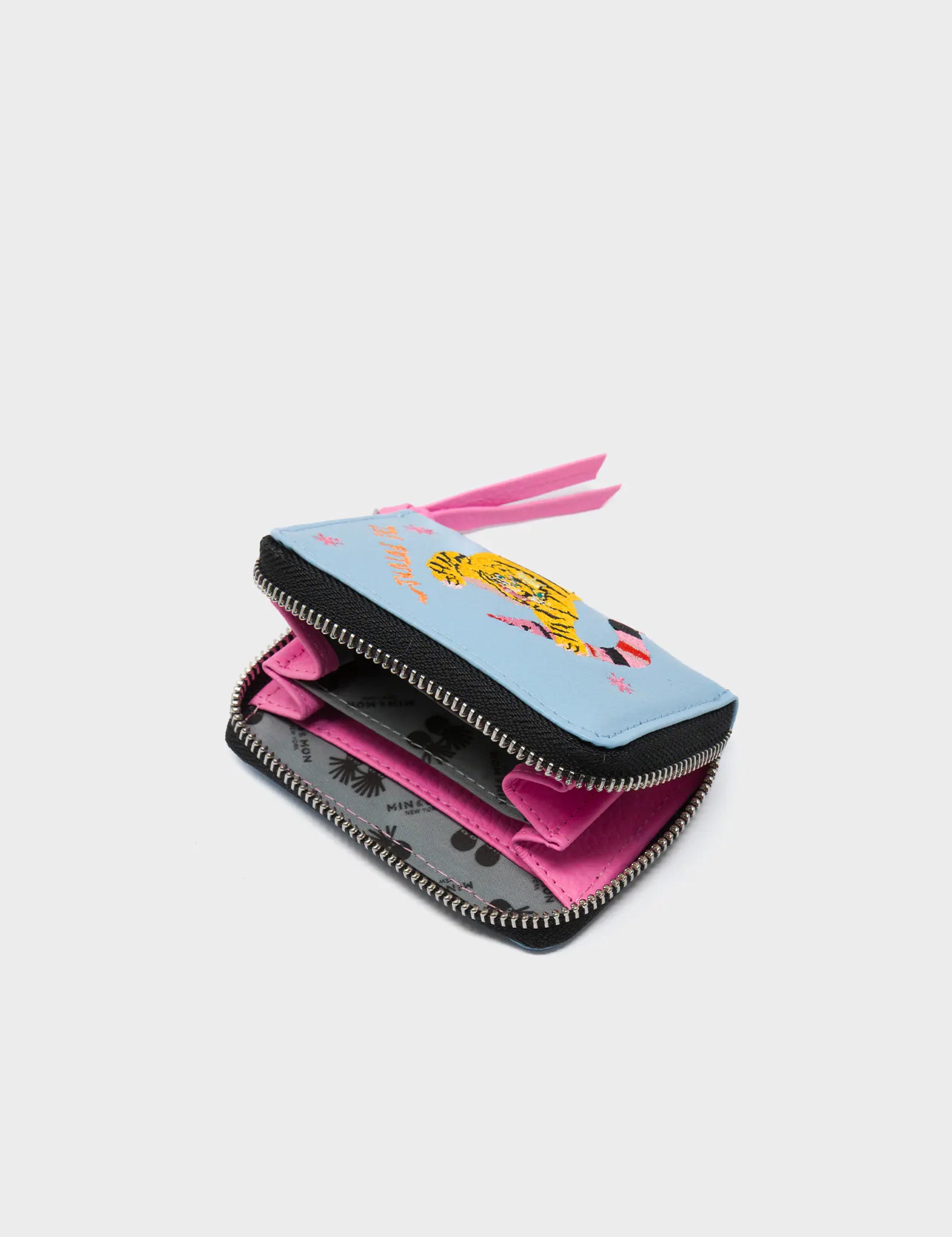 Frodo Splish Splash Blue Leather Zip Around Wallet - Creatures of the Future Embroidery - Open