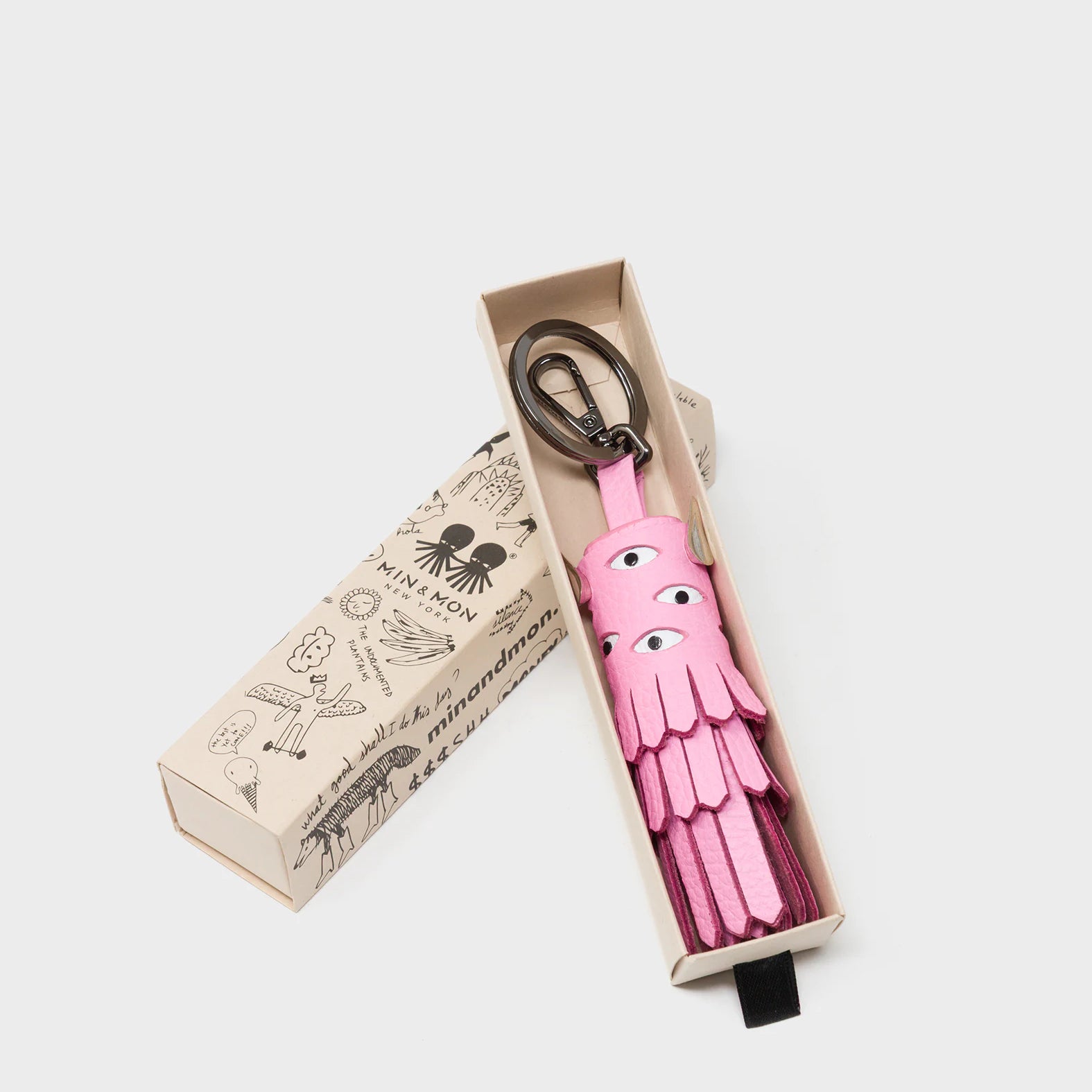 Oliver The Ox Charm - Bubblegum Pink Leather Keychain - Package